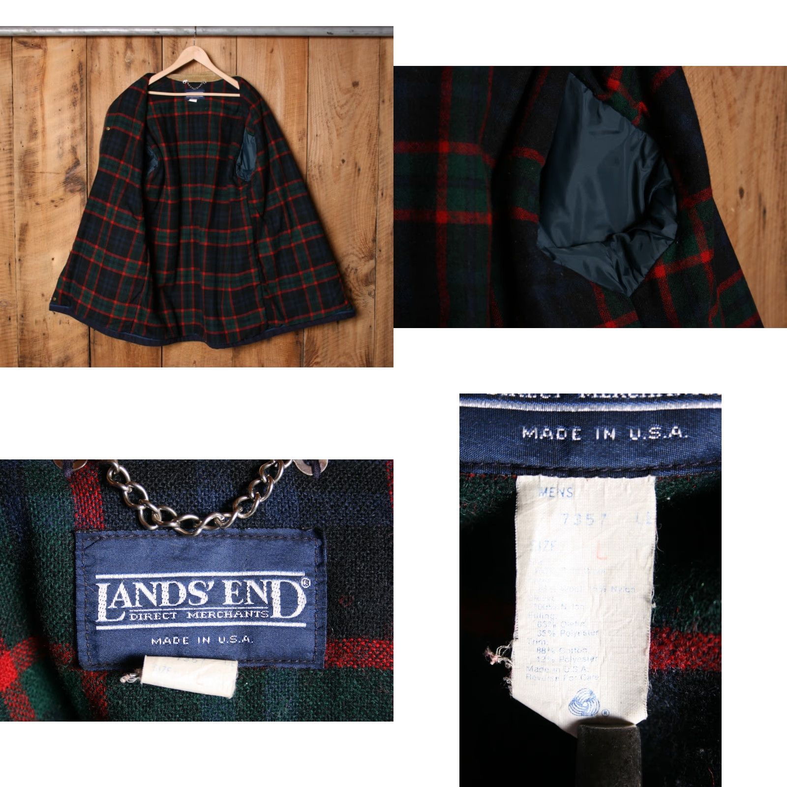 Lands' End VINTAGE Lands' End Navy Blue Wool Blend Plaid Lined Field Chore Coat Sz. L Men's Coat Size US L / EU 52-54 / 3 - 8 Thumbnail
