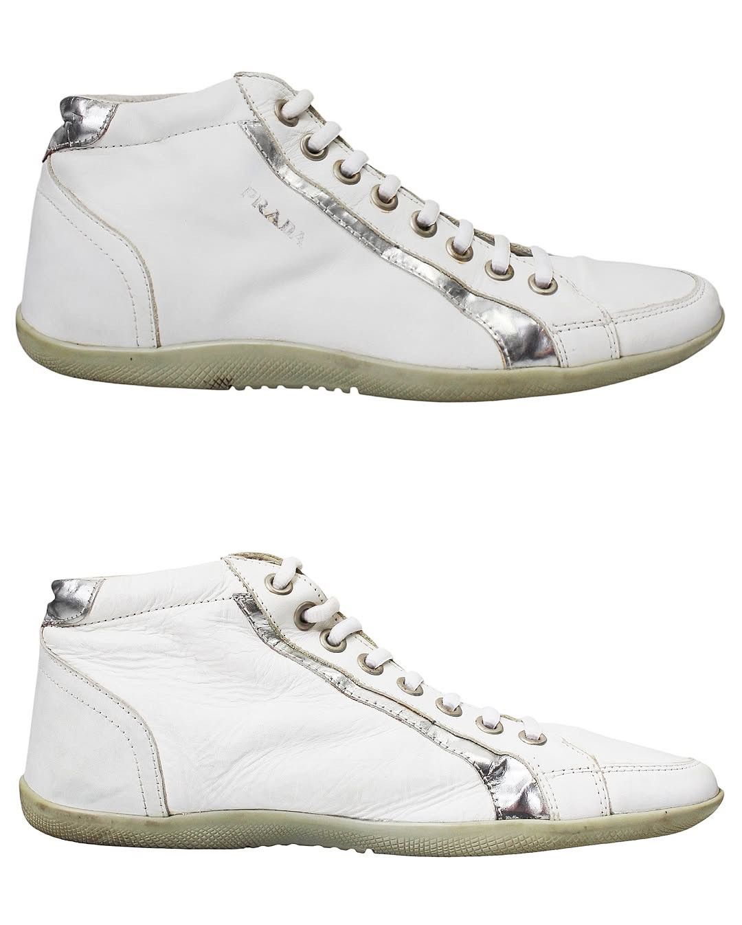 Prada 2000S PRADA LINEA ROSSA WHITE MID-TOP SNEAKERS Size US 8 / EU 41 - 2 Thumbnail