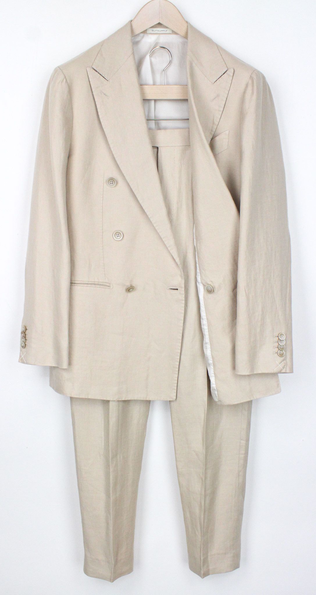image of Suitsupply Havana Low Uk40R Linen Beige Two-Row Slim Suit 72244, Men's