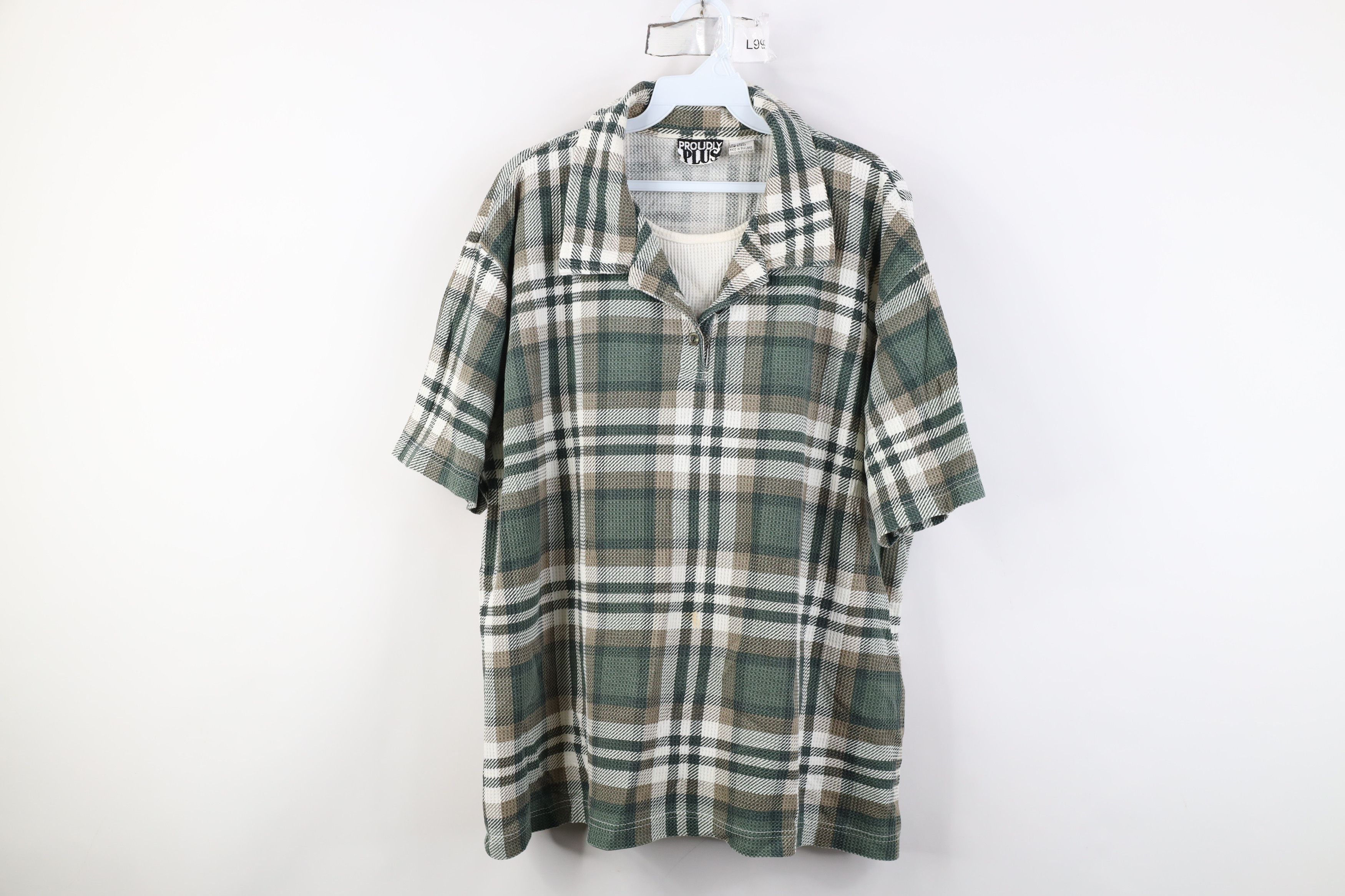 Vintage Vintage 90s Streetwear Waffle Knit Collared Polo Shirt Plaid Size 3XL / US 20-22 - 1 Thumbnail
