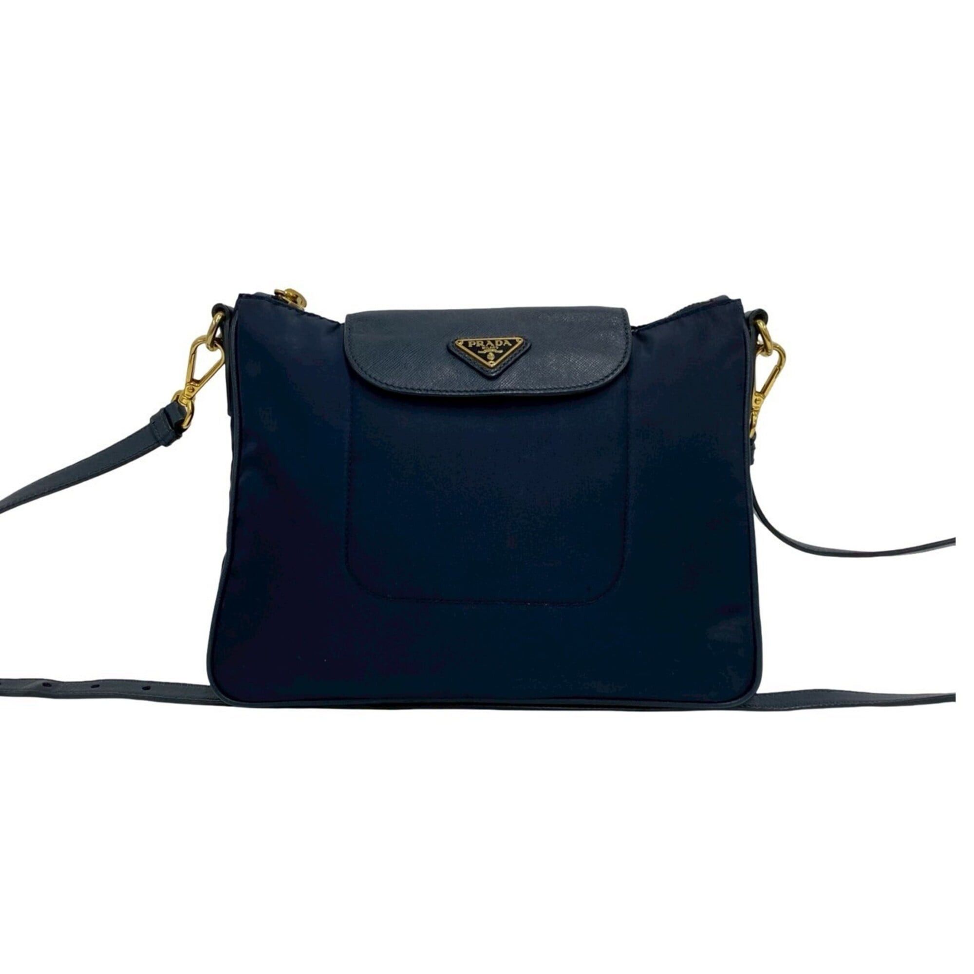 Prada Prada Triangle Logo Hardware Nylon Saffiano Leather Genuine Mini Shoulder Bag Pouch Sacoche Navy 95105 Size ONE SIZE - 1 Thumbnail