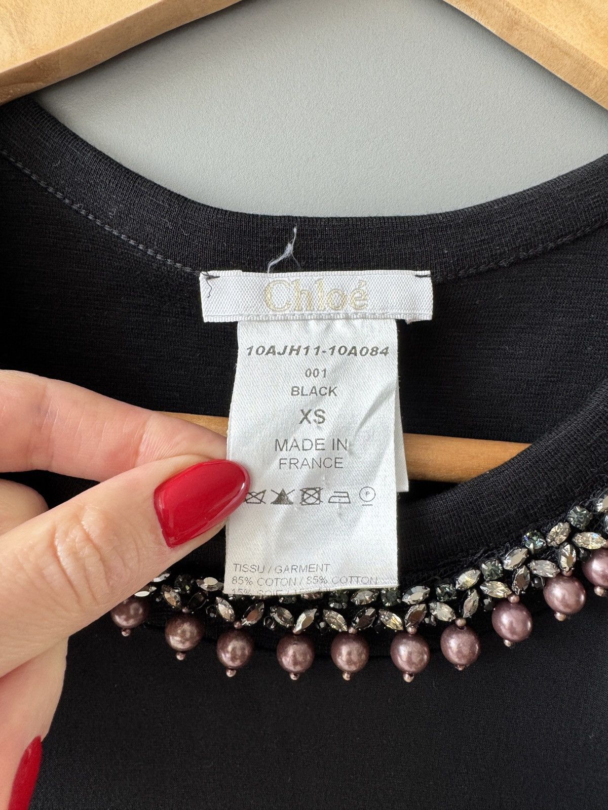 Chloe Chloé Panelled Silk Front Pearl Detailed Top Size XS / US 0-2 / IT 36-38 - 3 Thumbnail