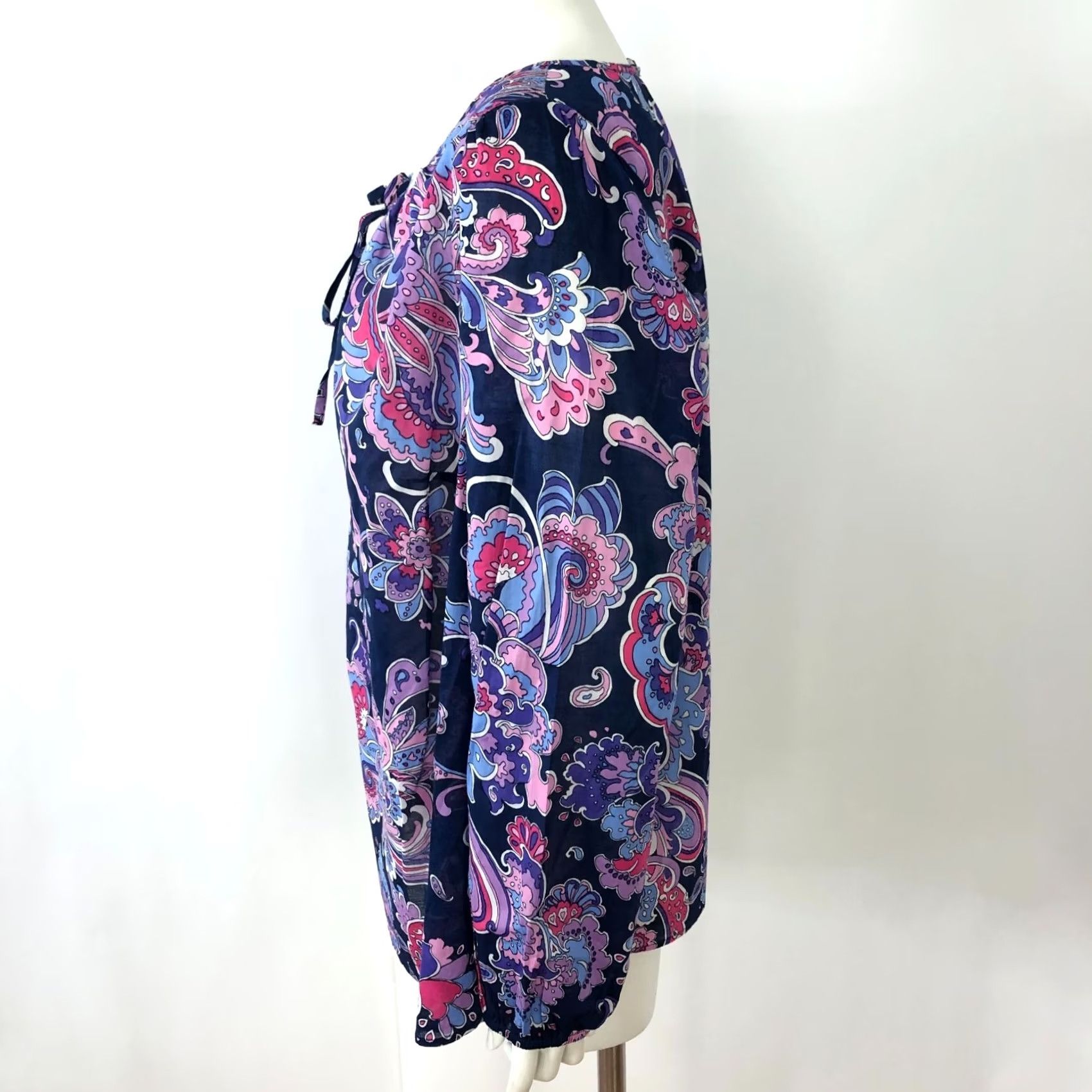 Talbots Talbots Plus 1X Paisley Smock Popover Pullover Button Top Blouse Blue MINT Shirt Womens 1X Paisley Long Sleeve Scoop Neck Button Accent Casual Blouse Size XL / US 12-14 / IT 48-50 - 2 Thumbnail