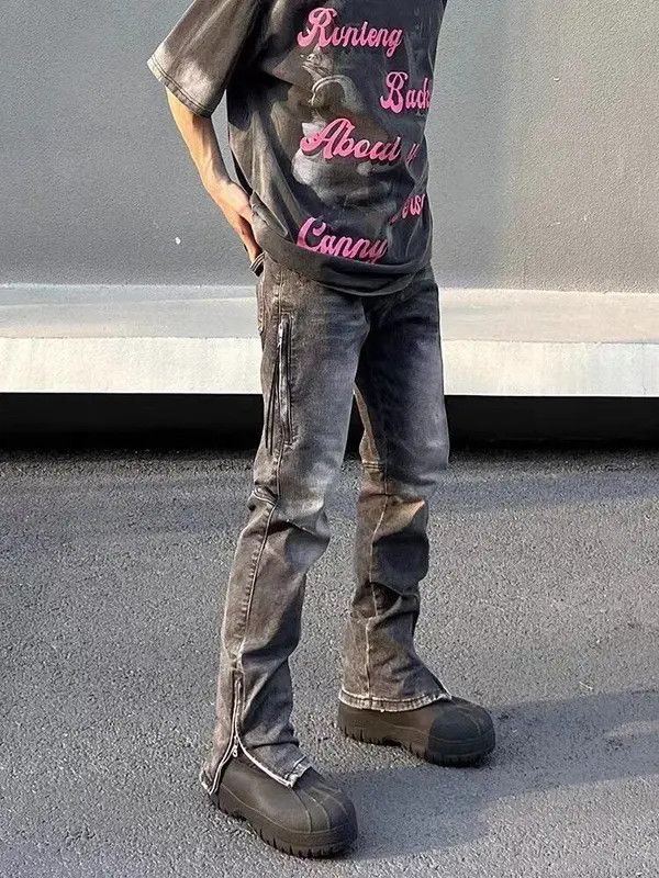 Japanese Brand × Jean Street Washed Gray Grunge Side Zip Micro Flared Jeans Size US 32 / EU 48 - 2 Thumbnail