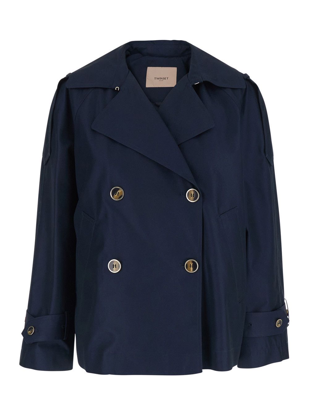 TWINSET Short Double-breasted Trench Coat in Blue Tech Fabric for Women Size M / US 6-8 / IT 42-44 - 1 Thumbnail