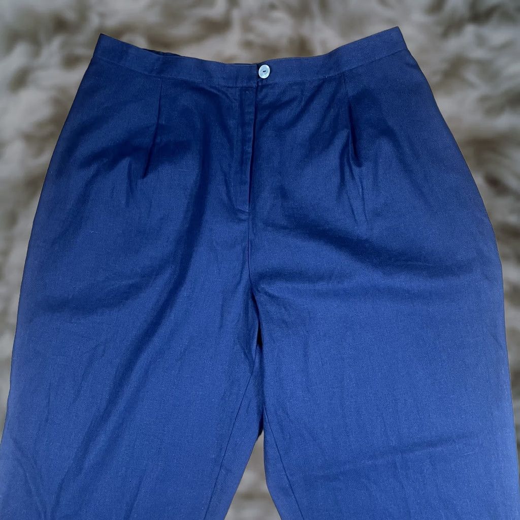 Vintage Options Melrose Pants Womens 3X Blue High Rise Linen Blend Straight Leg Pockets Size 40" / US 18 - 1 Thumbnail