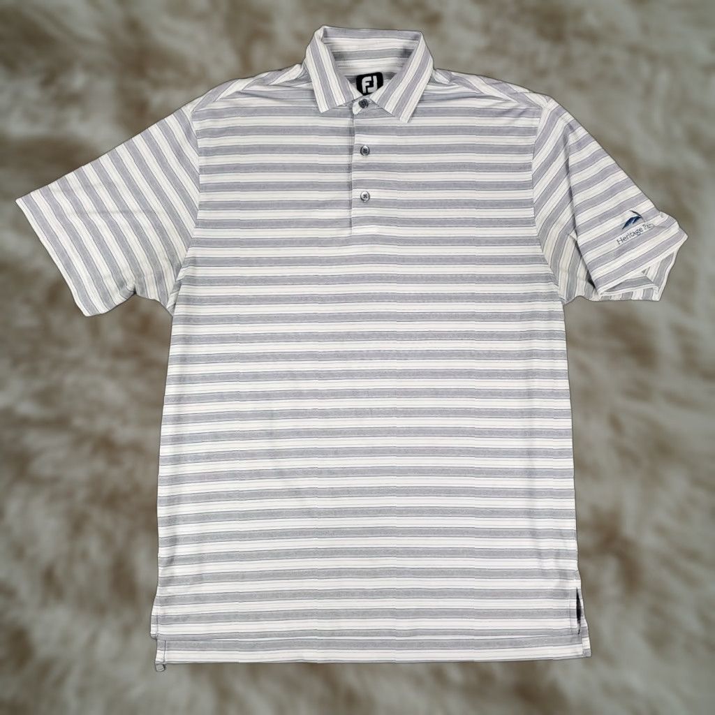 Footjoy FootJoy Polo Shirt Mens M Gray Striped Button Collared Short Sleeve Casual Golf - Polyester Size US M / EU 48-50 / 2 - 1 Thumbnail