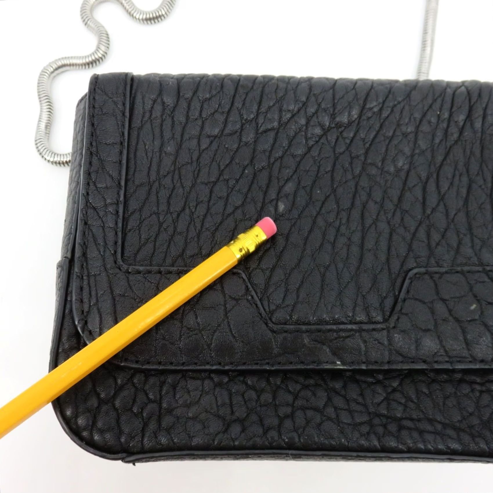 Sandro Sandro Black Leather Crossbody Purse Bag Silver Tone Metal Chain Strap Women Size ONE SIZE - 5 Thumbnail