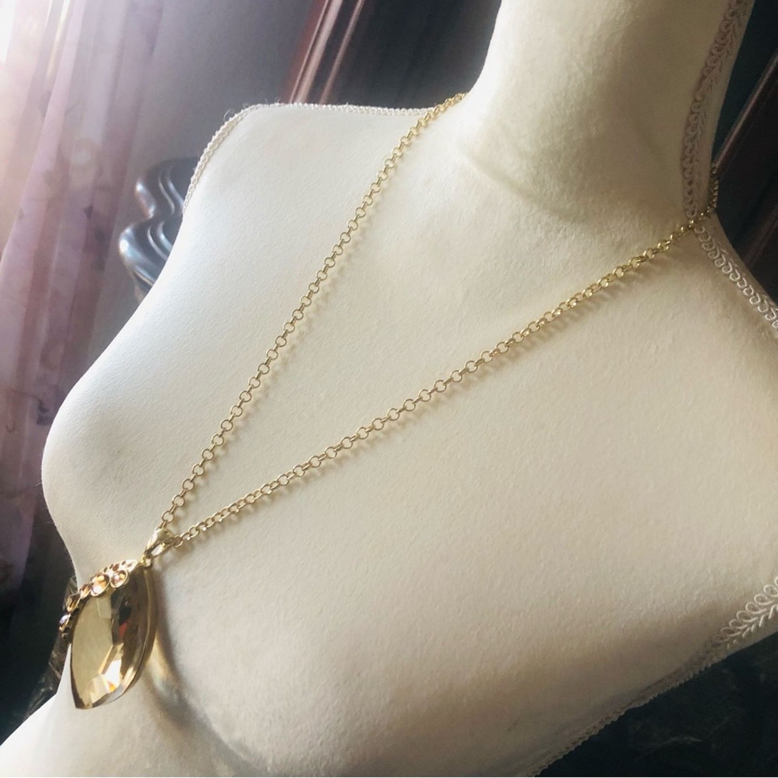 Jewelry Large marquis faceted light brown topaz crystal necklace NWT Size ONE SIZE - 4 Thumbnail