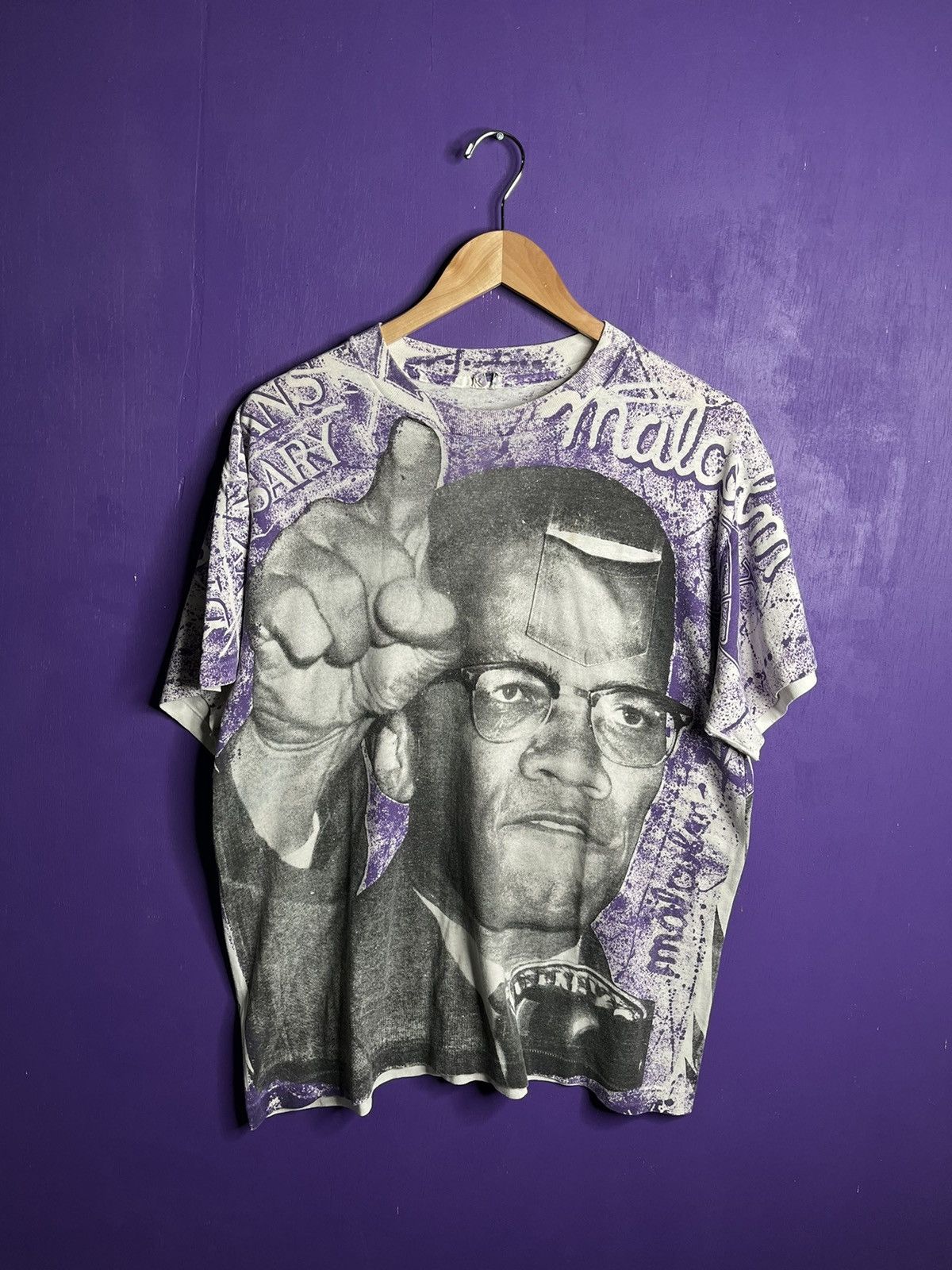 image of Made In USA x Malcolm X Vintage 90's Malcom X Aop Pocket T-Shirt in White, Men's (Size XL)