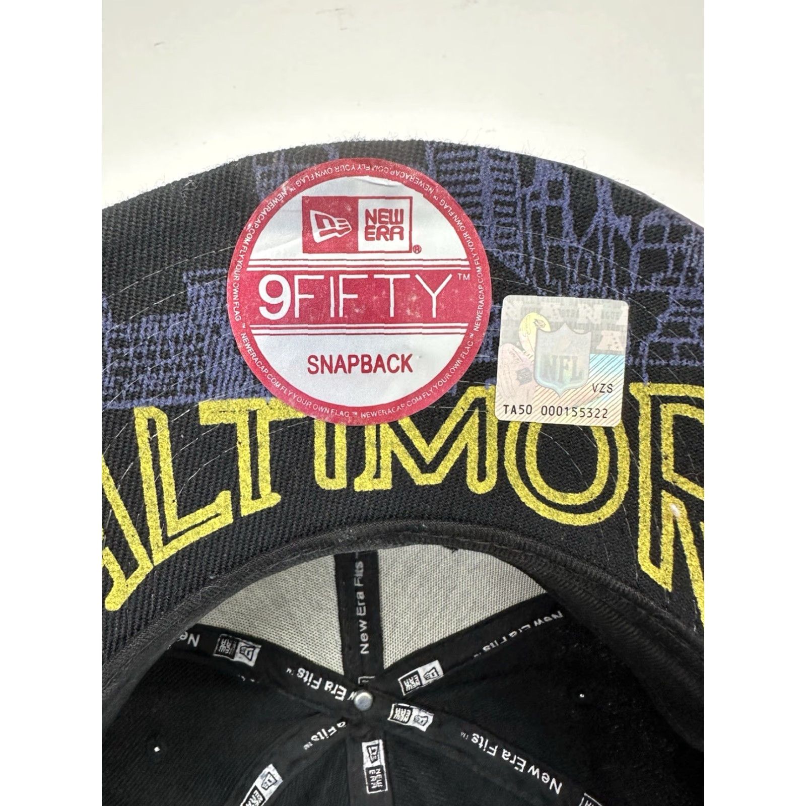 New Era VINTAGE New Era 59Fifty Snapback NFL Black Baltimore Ravens Purple Leather Brim Football Hat Size ONE SIZE - 4 Thumbnail