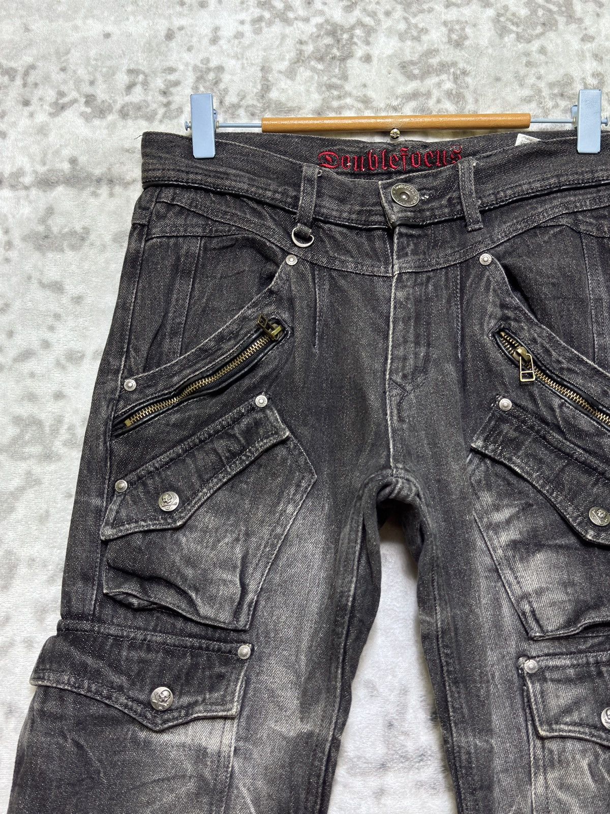 Japanese Brand Double Focus Tactical Cargo Denim Y2K Punk Multipocket Size US 28 / EU 44 - 4 Thumbnail