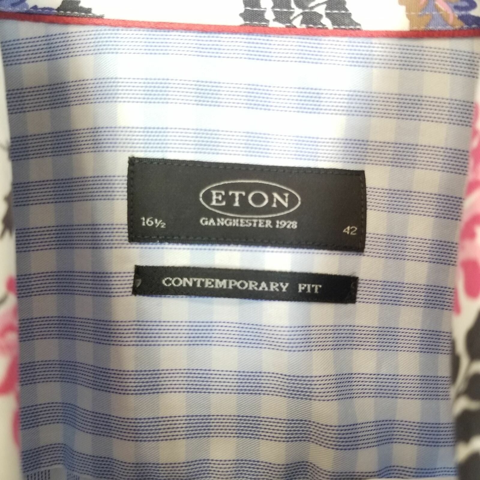 Eton Eton Mens Gingham Dress Shirt Floral Cuffs 42 Formal Wedding Size US XS / EU 42 / 0 - 5 Thumbnail