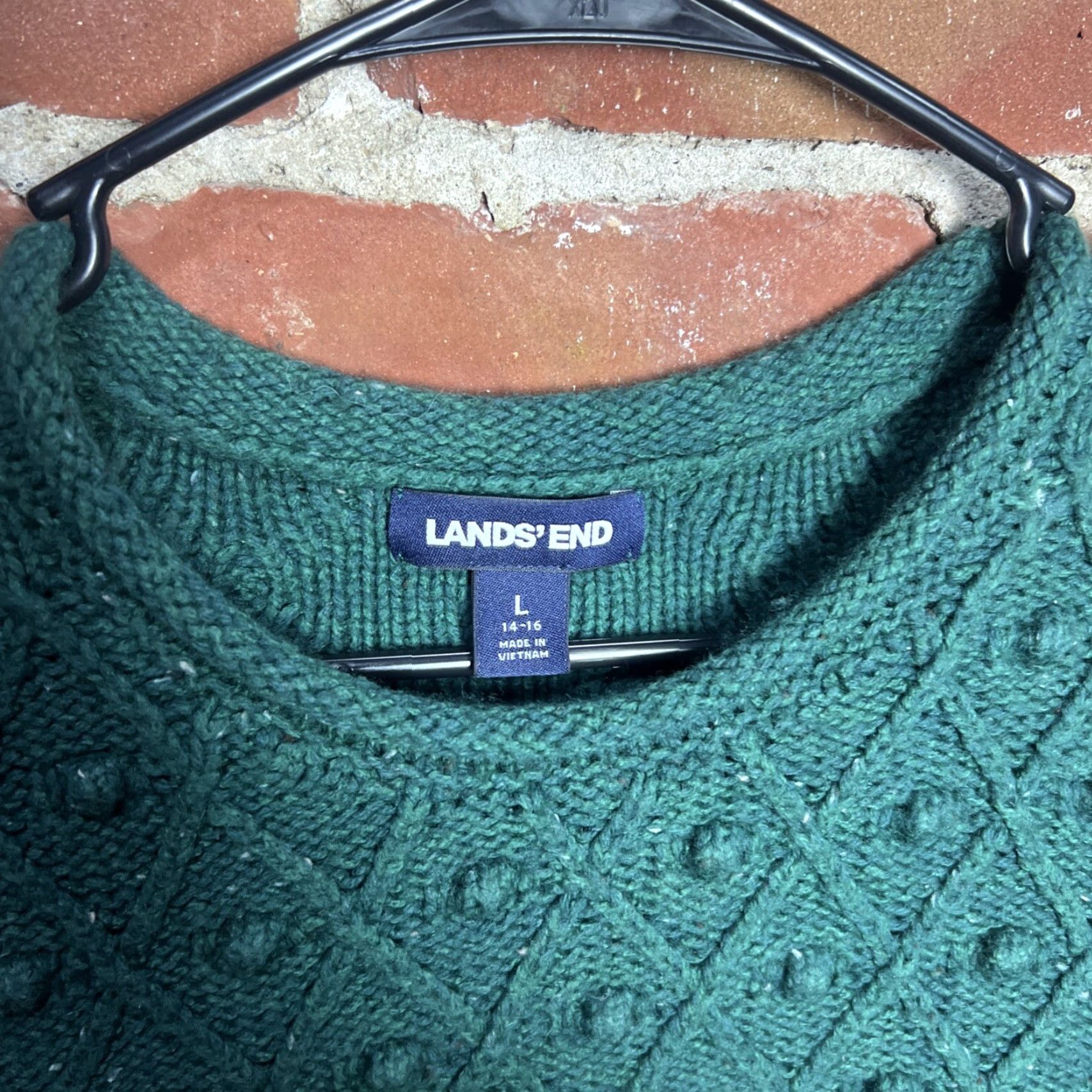 Lands' End Lands' End Drifter Cable Knit Sweater Large Womens Green Size L / US 10 / IT 46 - 2 Thumbnail