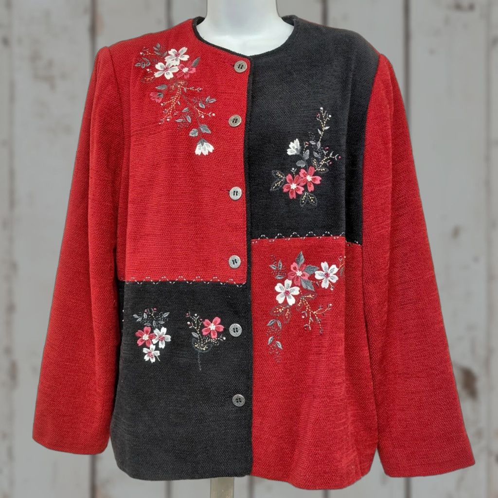 Vintage VINTAGE Alfred Dunner Jacket Womens 16 Red Beaded Embroidered Floral Button Blazer Jacket Coat Blazer Size XXL / US 16-18 / IT 52-54 - 1 Thumbnail