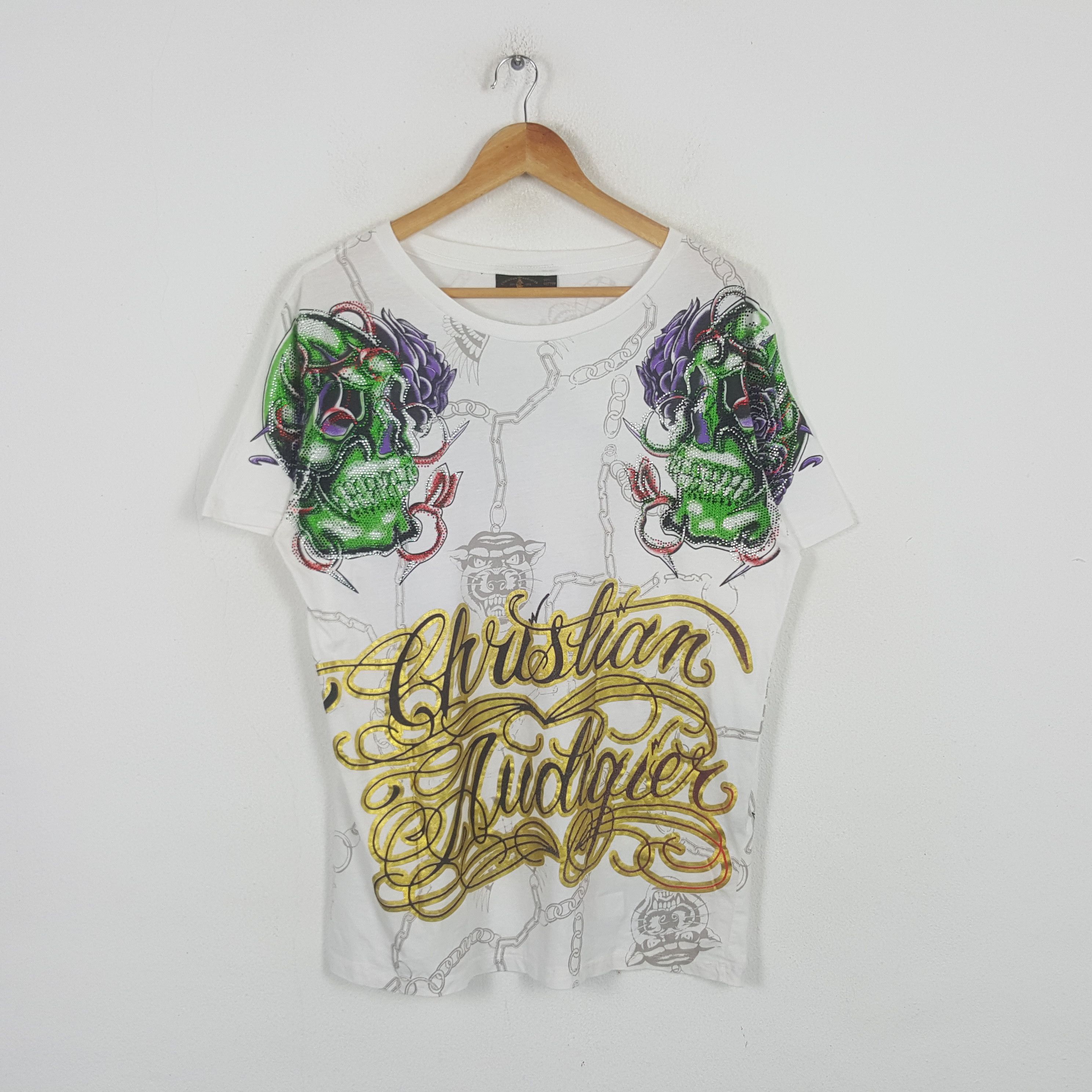 Christian Audigier Vintage Christian Audigier Los Angeles Skull Tshirt RR9 Size US L / EU 52-54 / 3 - 1 Thumbnail