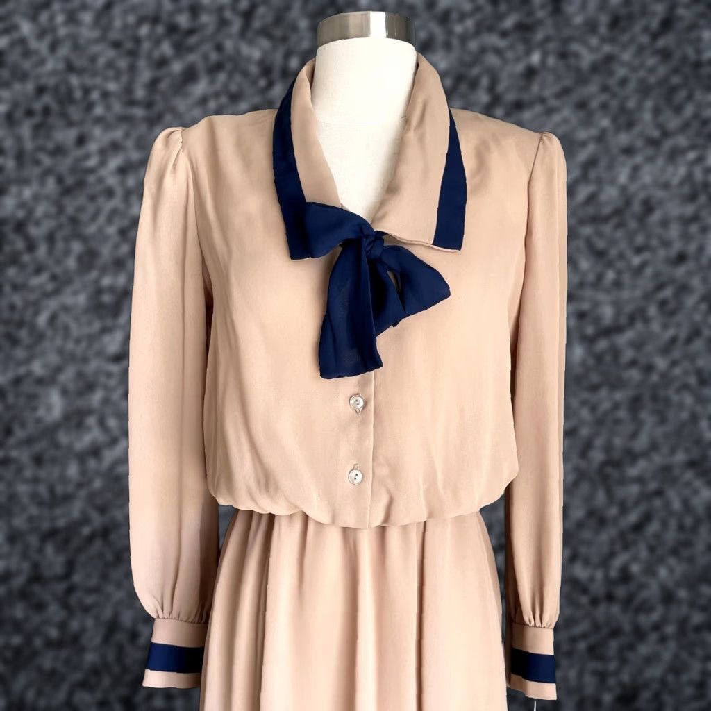 Vintage VINTAGE Bobby's Girl Chiffon Midi Dress Office Wear/Work Beige S/M 70s Secretary/Geek Size S / US 4 / IT 40 - 1 Thumbnail