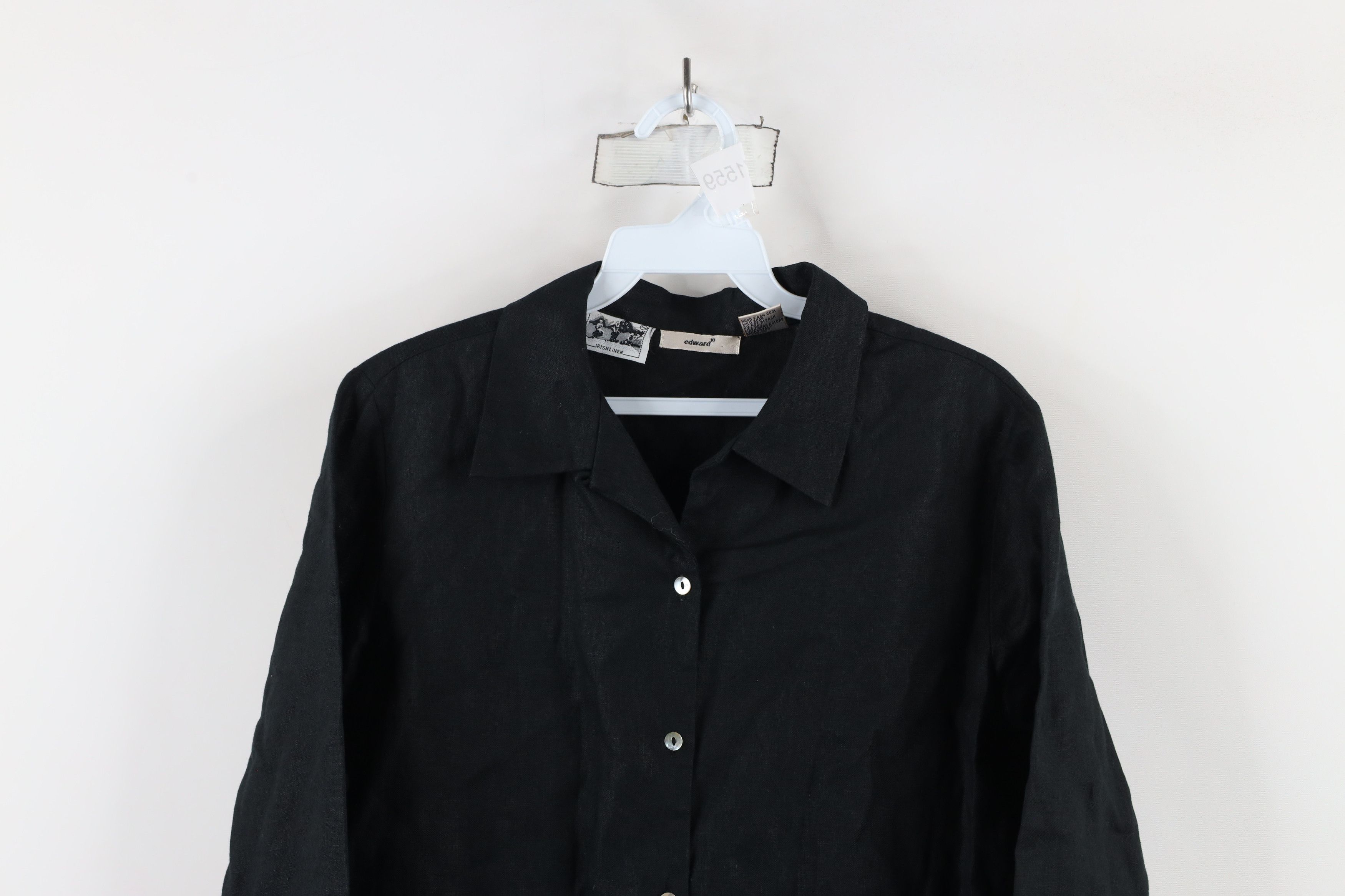Vintage Edward Distressed Irish Linen Looped Collar Button Shirt Size S / US 4 / IT 40 - 2 Thumbnail