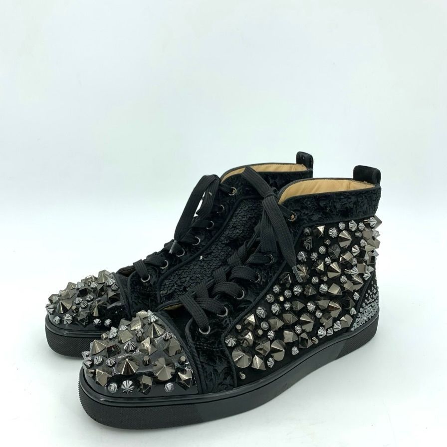Christian Louboutin Christian Louboutin Black Studded Lace-Up High Top Sneakers Size US 7.5 / EU 40-41 - 1 Thumbnail