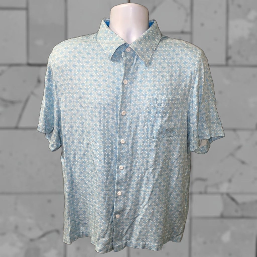 Nat Nast Nat Nast Men's Blue Silk Rayon Short Sleeve Button-Up Shirt Size Large Size US L / EU 52-54 / 3 - 1 Thumbnail