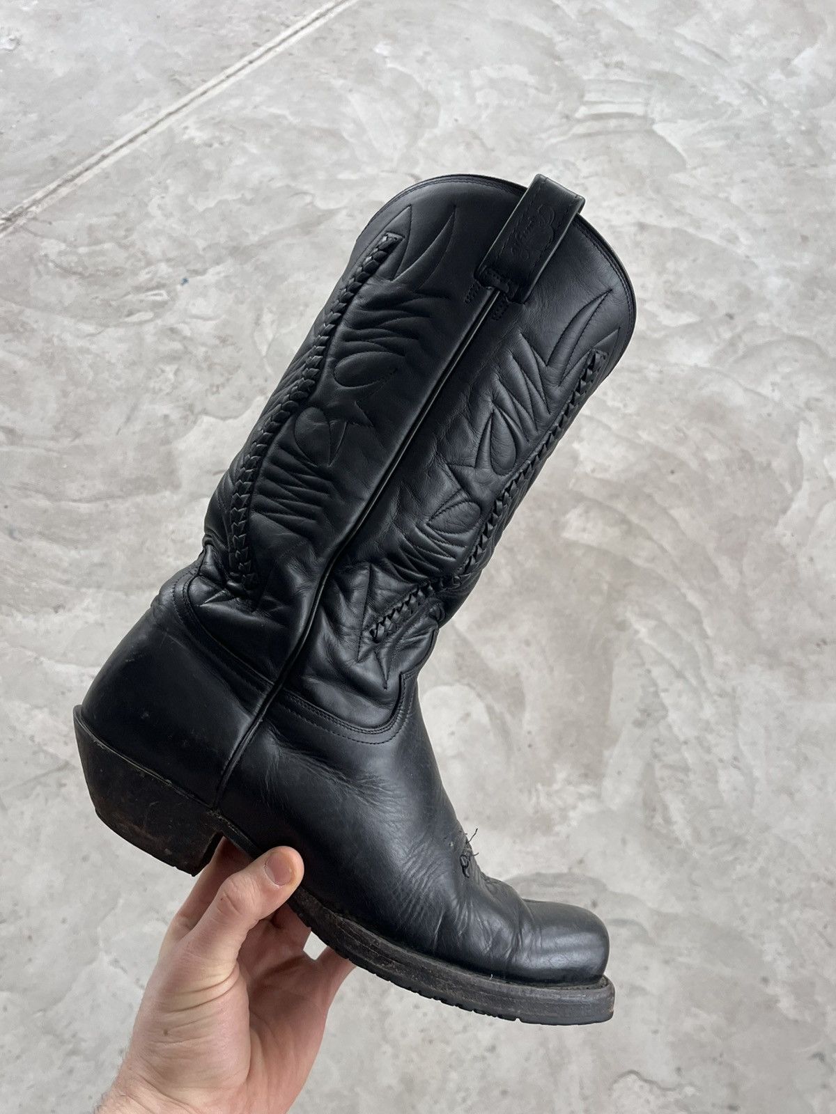 Cowboy Equipment Vintage Black Leather Cowboy High Boots Avantgarde Y2K Size US 11.5 / EU 44-45 - 1 Thumbnail