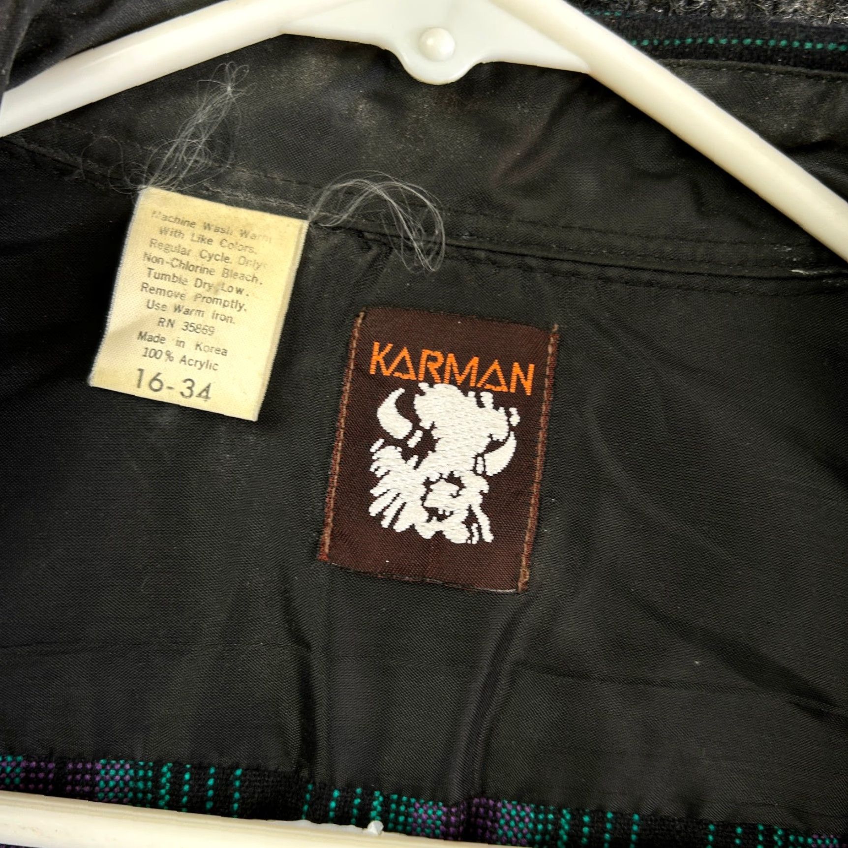 Armani VINTAGE Karman Button-Up Shirt Western Long Sleeve 16-34 Purple Stripes Black Acrylic Neck Collared Men 90s Western Southwestern Native Size US L / EU 52-54 / 3 - 4 Thumbnail