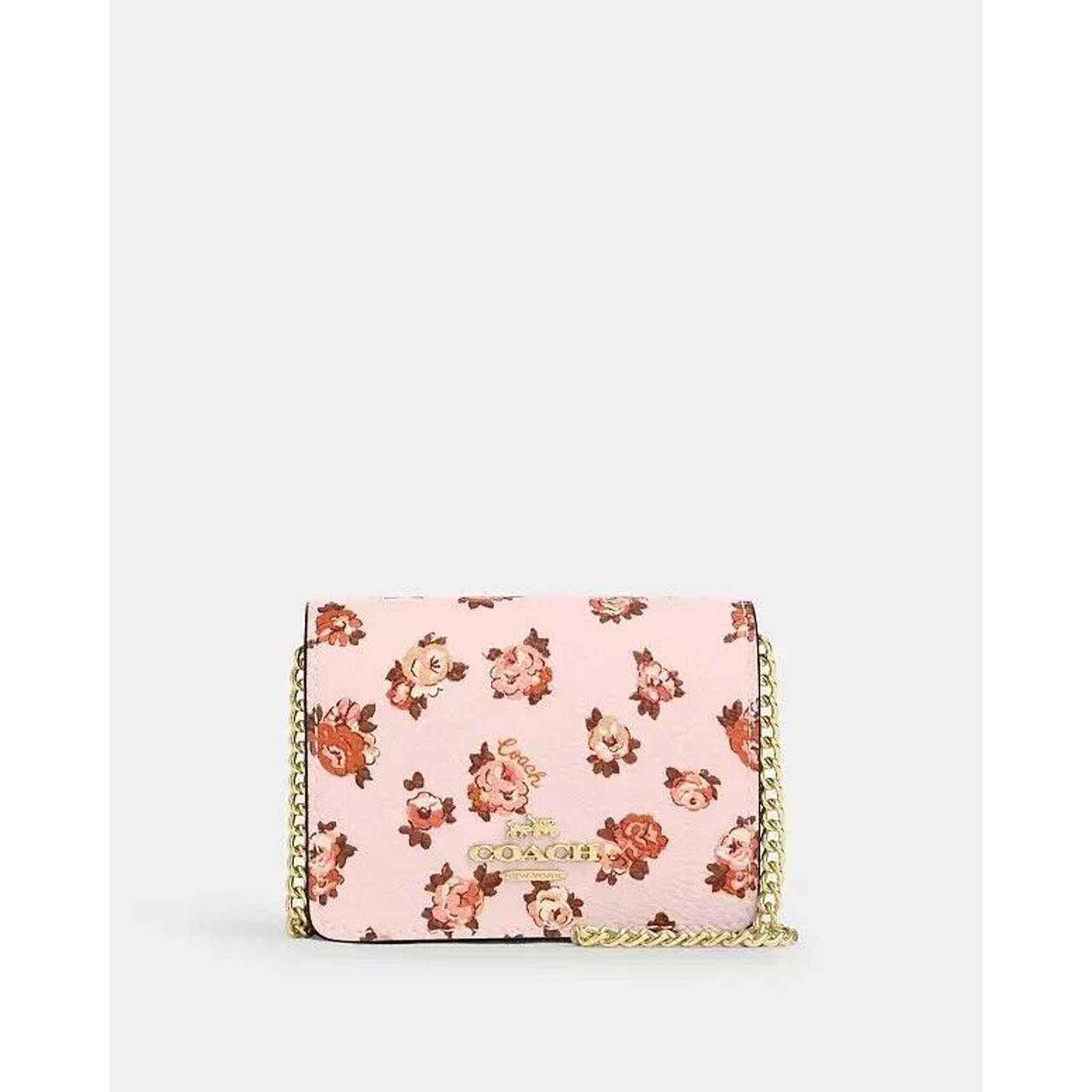 Coach NWT Coach CZ022 Mini Leather Wallet Chain Blush Pink Roses Size ONE SIZE - 4 Thumbnail