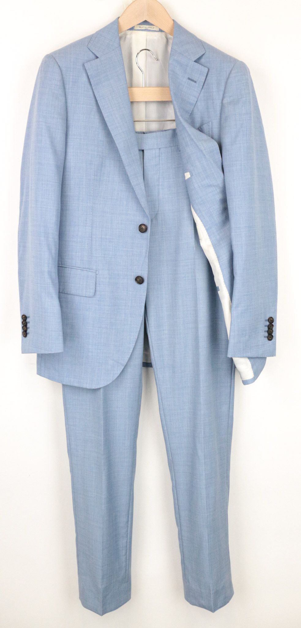 image of Suitsupply Lazio Uk38R Slim Wool Light Blue Lined Suit 68408, Men's