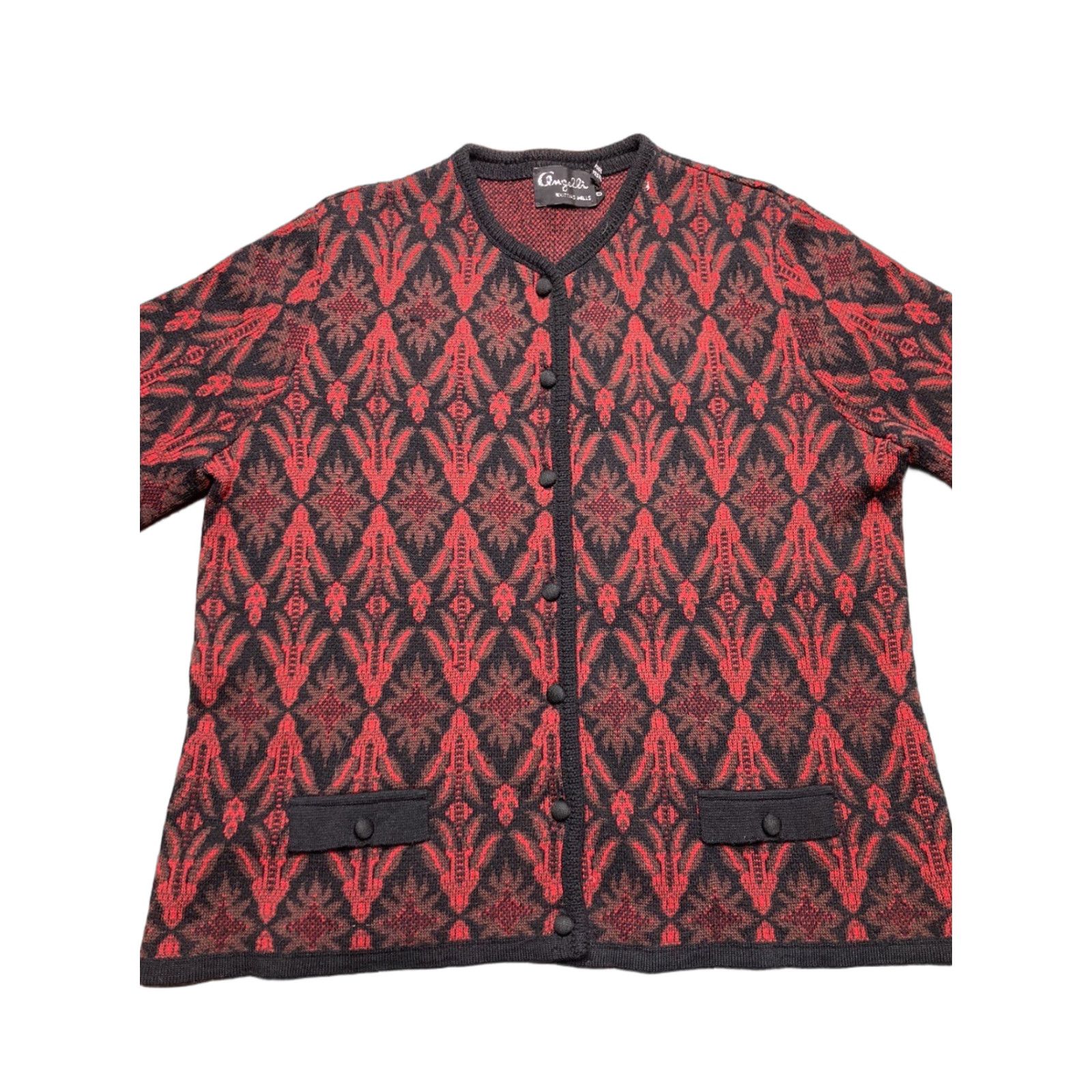 Vintage VINTAGE Angelli wool blend cardigan sweater button argyle diamond large Womens Cardigan L Red Size L / US 10 / IT 46 - 1 Thumbnail