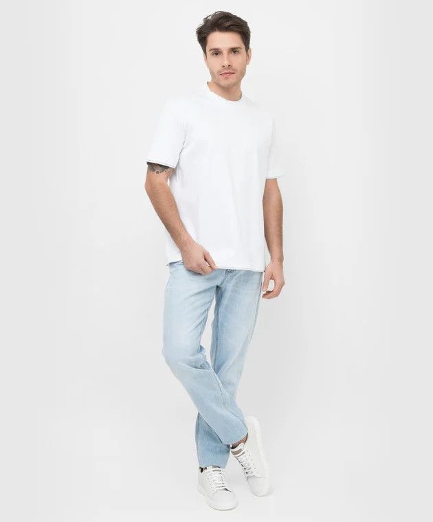 o1srvl11e1123 Cropped Tapered Embossed Jeans in Blue