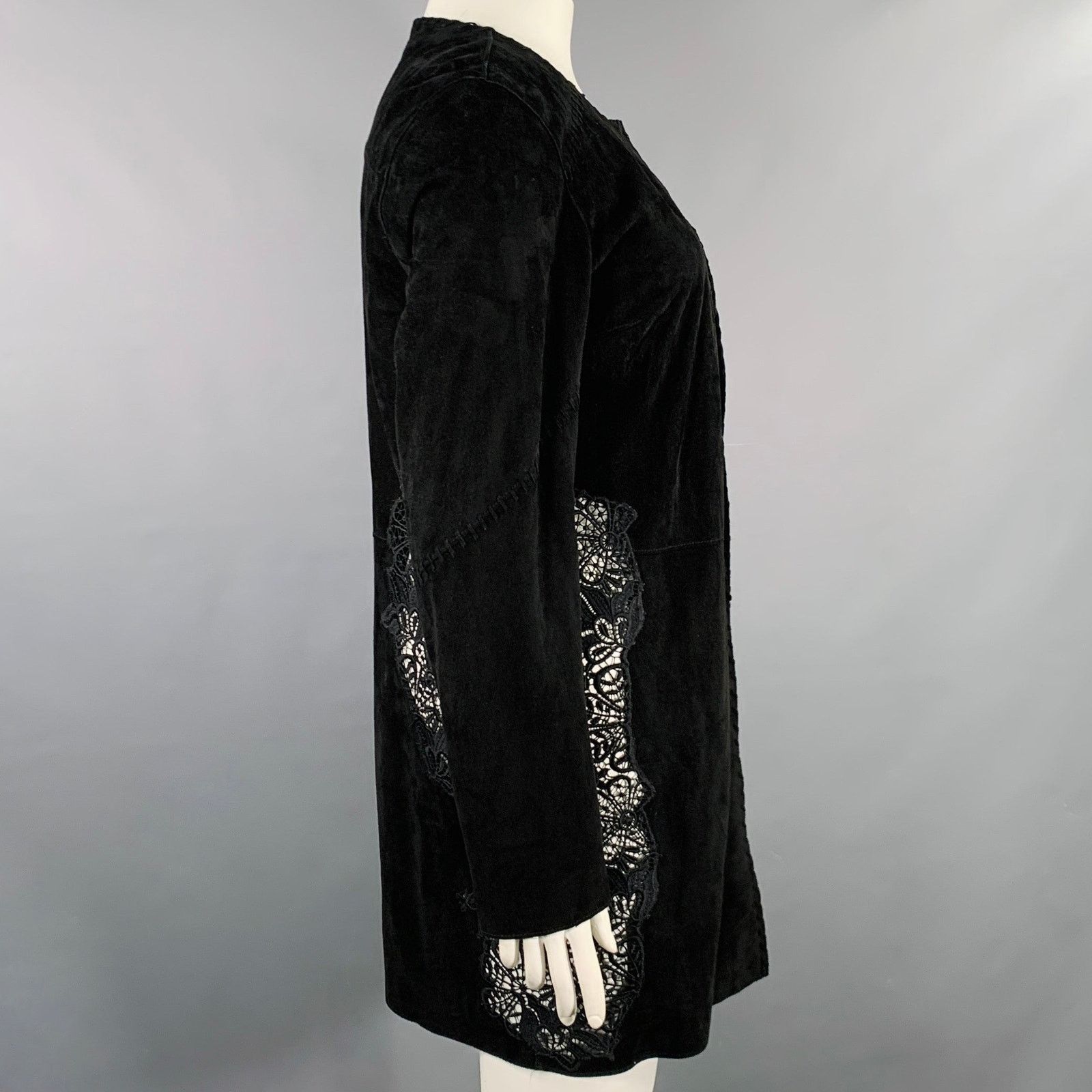 Elie Tahari L Black Lambskin Suede Hook Eye Closure Jacket Size L / US 10 / IT 46 - 2 Thumbnail