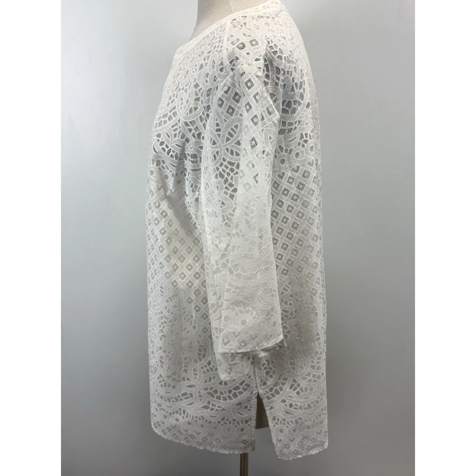 Vintage Chicos Lace Tunic Top Shirt XL Ivory 3/4 Sleeve Semi Sheer Casual Womens Size XL / US 12-14 / IT 48-50 - 2 Thumbnail