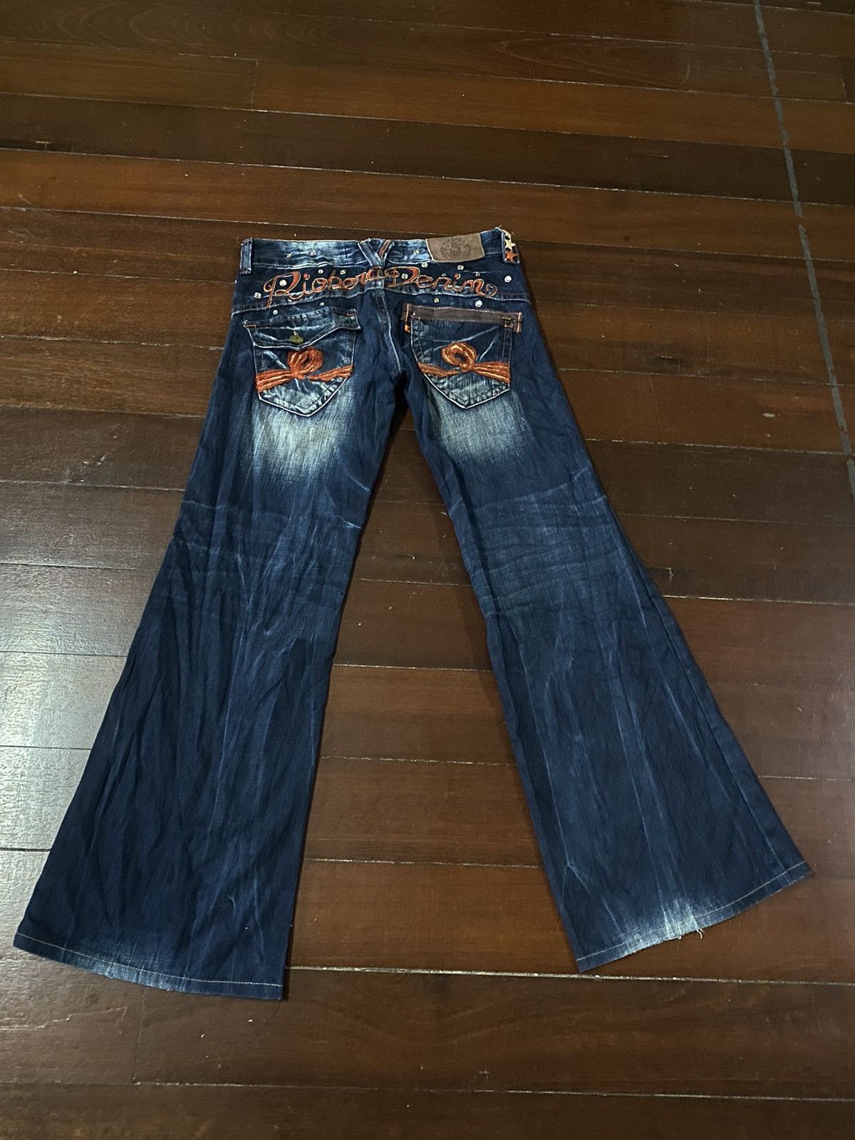 JNCO FIRE 🔥 RIOBERA DENIM FLARE JEANS LOW RISE EMBROIDERED STUDD Size 34" / US 12 / IT 48 - 14 Thumbnail