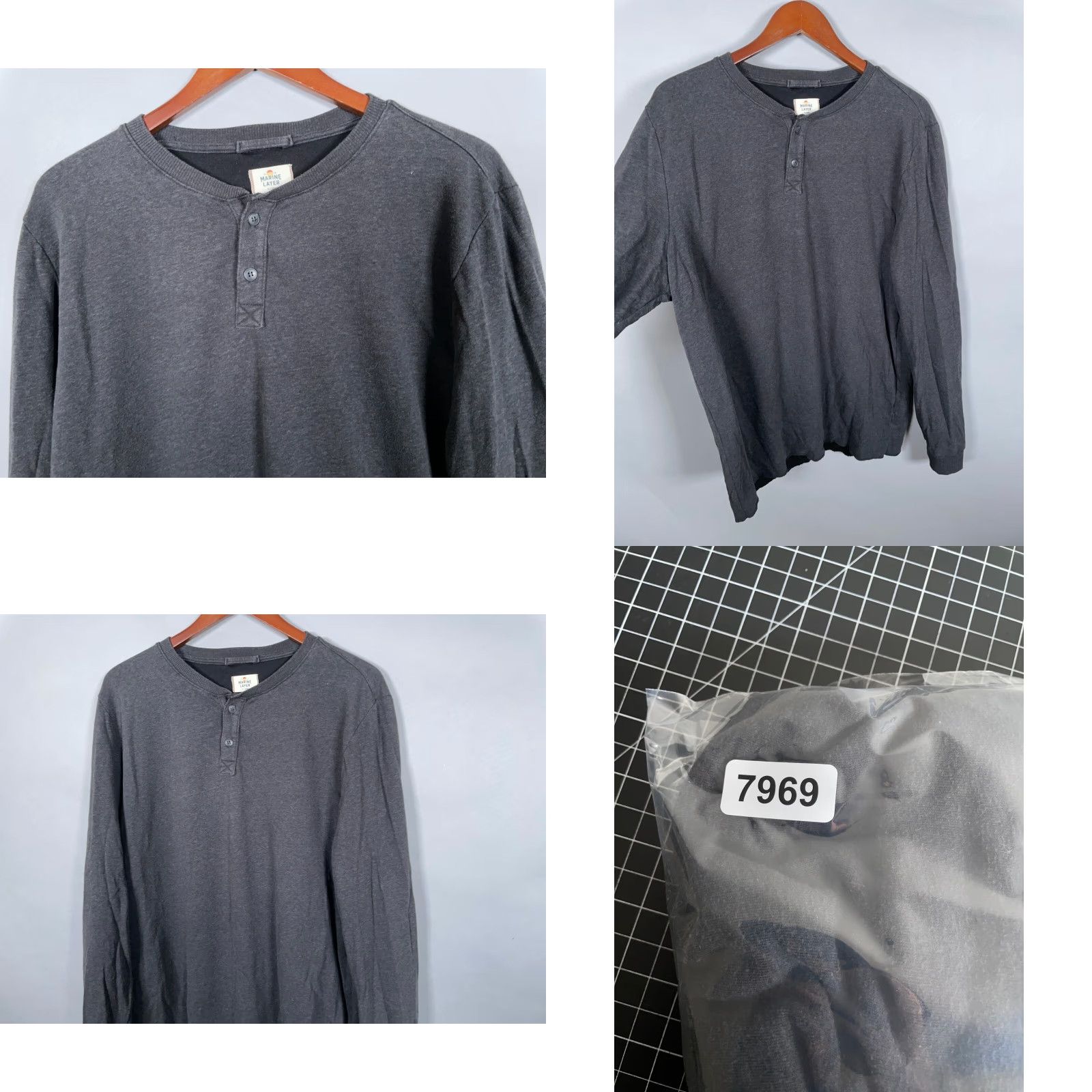 Marine Layer Marine Layer Henley Pullover Shirt Men Large Charcoal Gray Lightweight Rayon Cotton Blend - Preppy Vintage? No, not vintage. Size US L / EU 52-54 / 3 - 9 Thumbnail