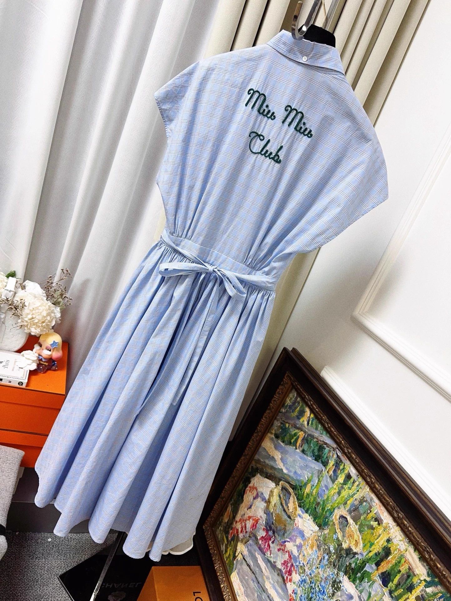 Miu Miu MIU MIU blue lace gingham bow short sleeve maxi dress 38 Size S / US 4 / IT 40 - 2 Thumbnail