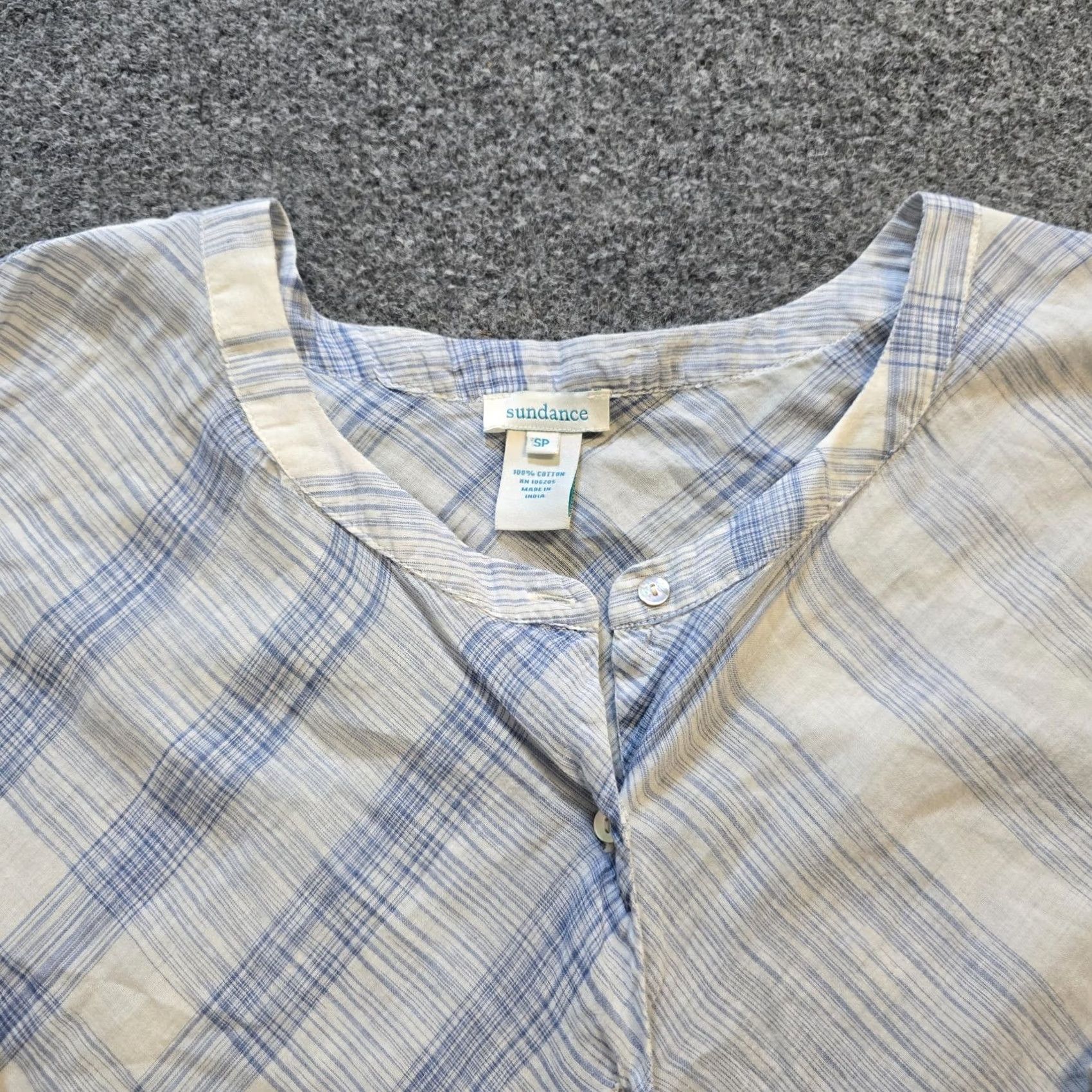 Vintage Sundance Top Womens Size Small Petite White Blue Plaid Popover Casual Capsule Blouse Size S / US 4 / IT 40 - 2 Thumbnail