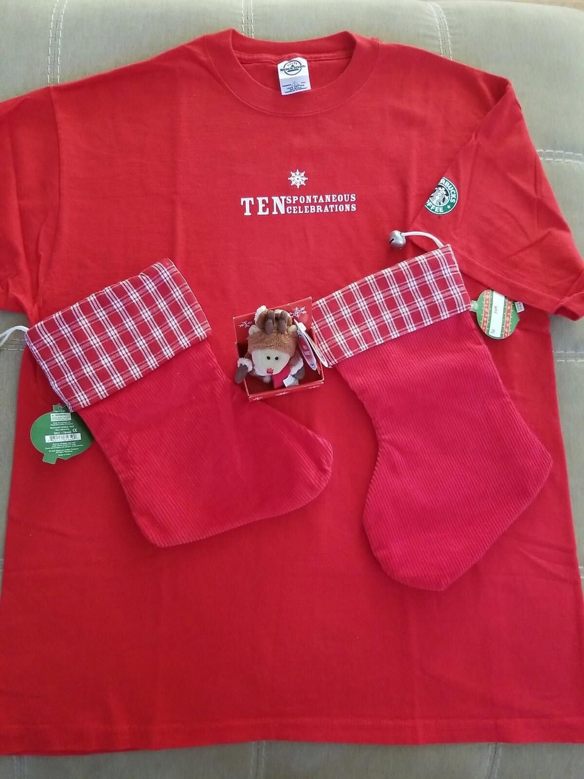 STARBUCKS Christmas GIFT SET T Shirt MagnetStockings RARE