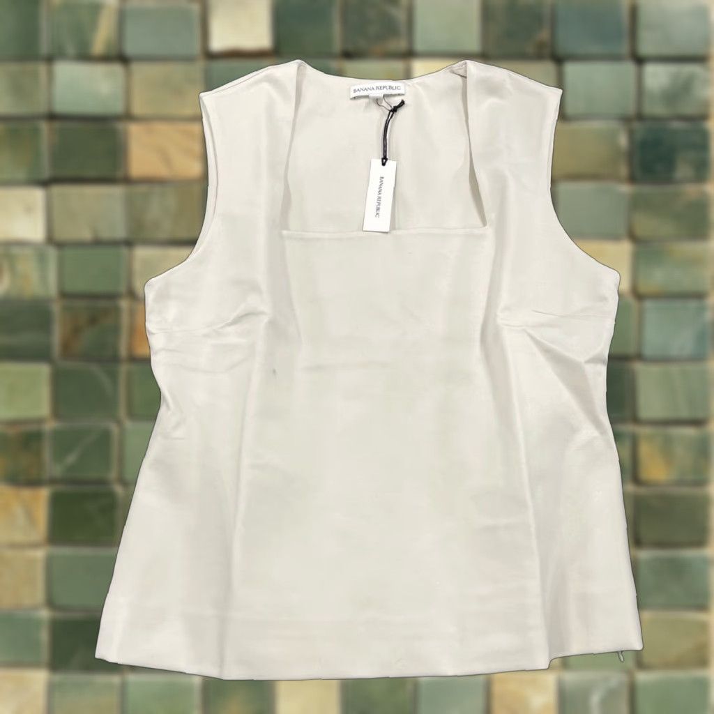 VINTAGE Banana Republic Women's Tank Top M Casual Sleeveless Square-Neck Rayon Beige 2010s