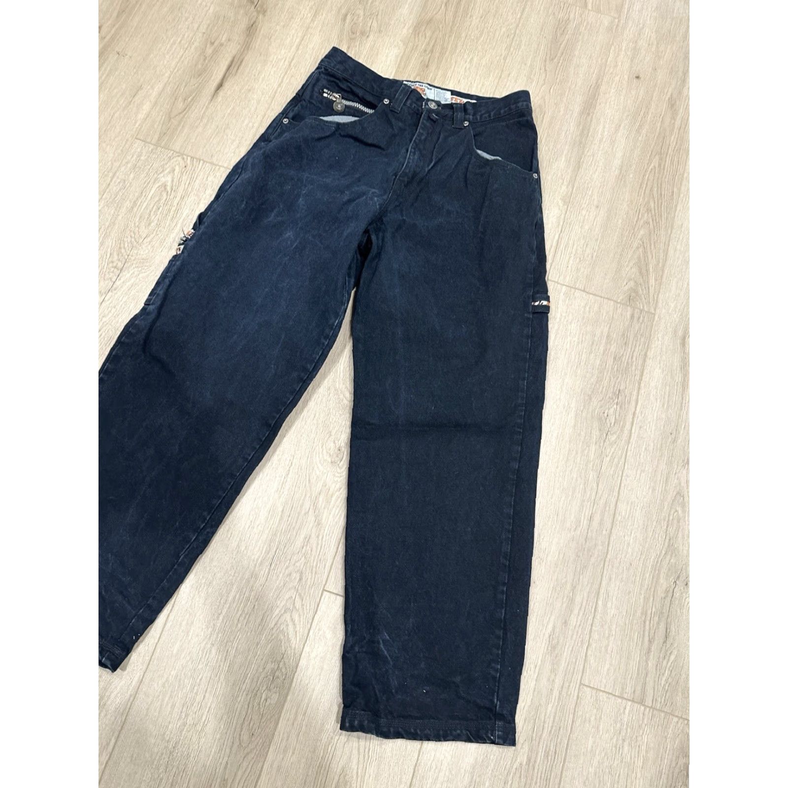 Vintage Beyond The Limit Jeans Baggy Denim 32x31 Black Hip Hop Mens Straight Wide-Leg 90s Seasons Pockets Size US 32 / EU 48 - 2 Thumbnail
