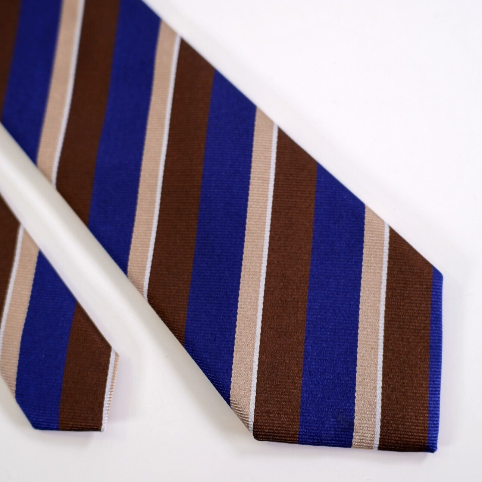Vintage Camicissima Blue Tan Brown Striped Woven Silk Tie Size ONE SIZE - 1 Thumbnail