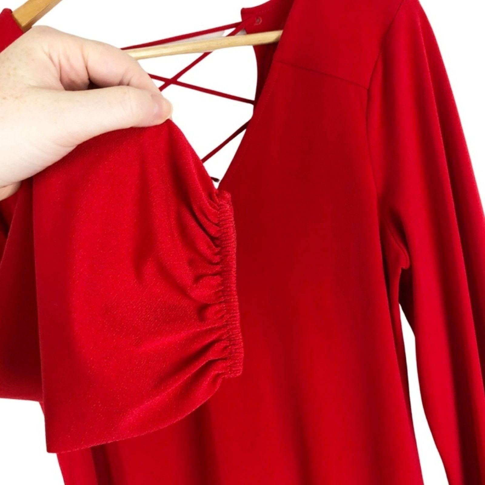 Express Express Women’s Red Lace Up Long Sleeve Sexy Blouse Size M / US 6-8 / IT 42-44 - 6 Thumbnail