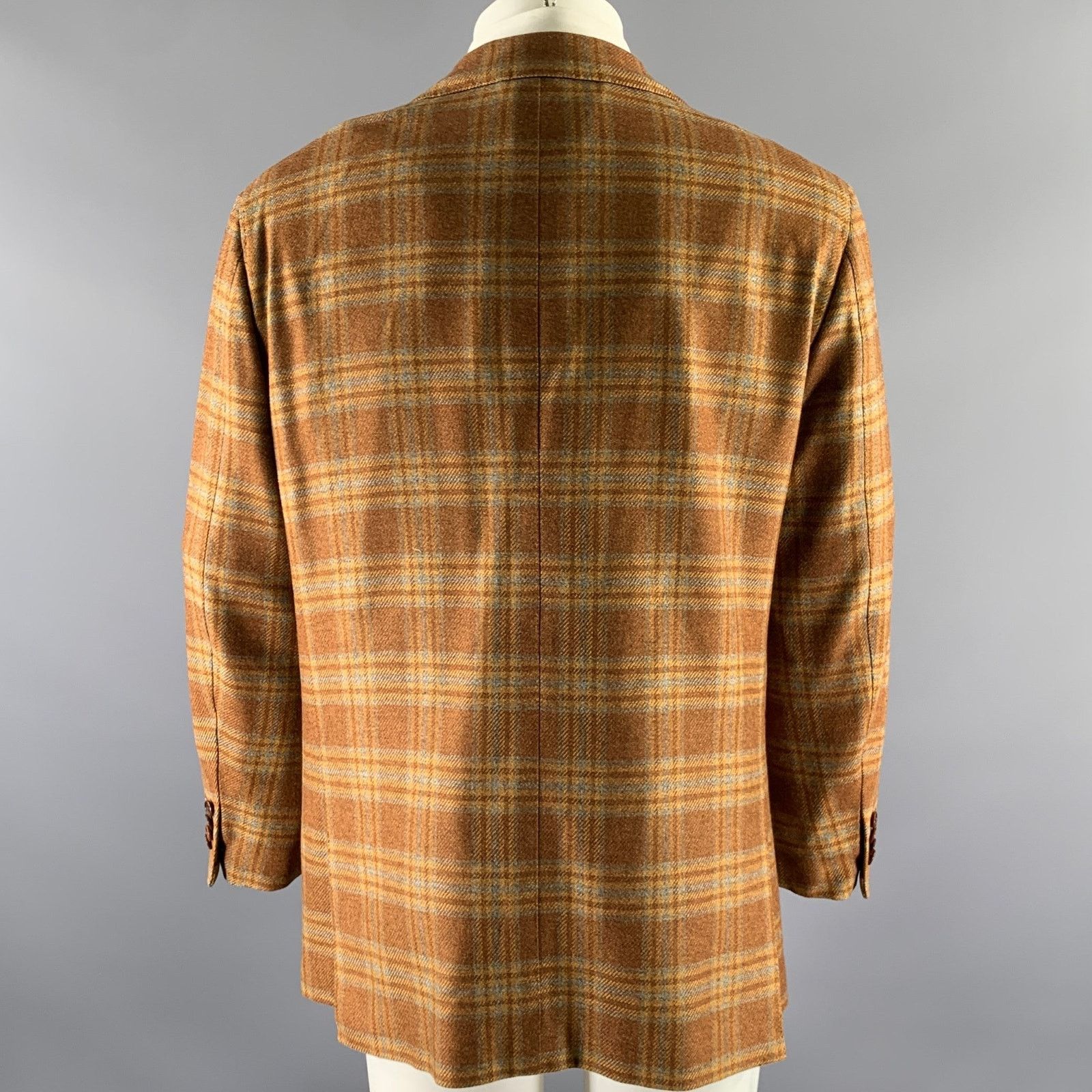 Other BORRELLI Brown Camel Plaid Cashmere Notch Lapel Sport Coat Size 44R - 4 Thumbnail