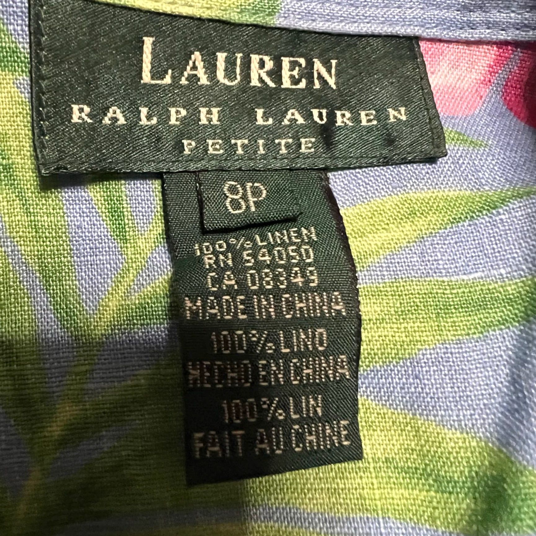 Ralph Lauren Lauren Ralph Lauren Shirt Womens 8P Tank Petite Green Linen Tropical Floral Aloha Casual Women Size M / US 6-8 / IT 42-44 - 5 Thumbnail