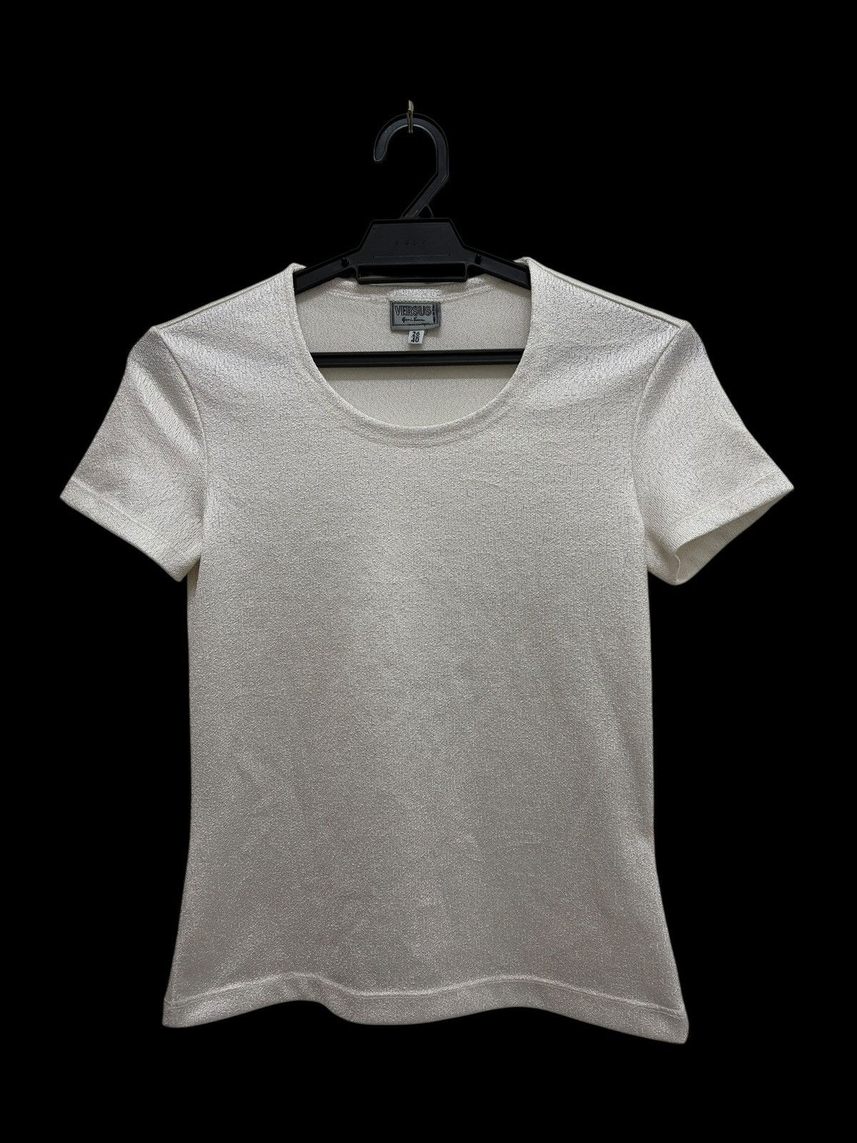 Versus Versace GLAM 💎 GLITTER SILVER TONE RIBBED SPARKLING FINISH TOP TEE Size S / US 4 / IT 40 - 1 Thumbnail
