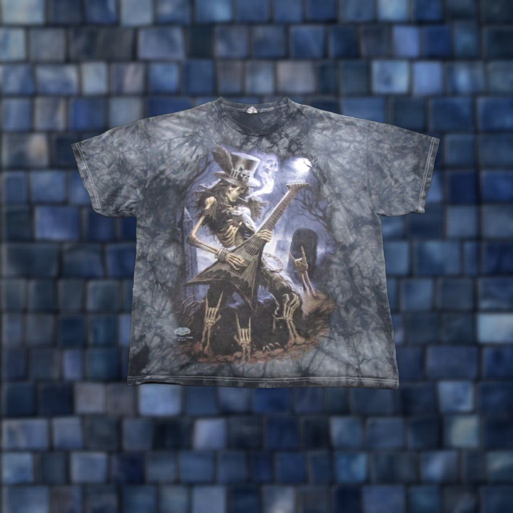 Delta VTG Delta Pro Weight T Shirt Skeleton Metal Guitar Graphic 2009 Tie Dye Gray L Men’s Crew Neck Short Sleeve Graphic Print Shirt Size US L / EU 52-54 / 3 - 1 Thumbnail