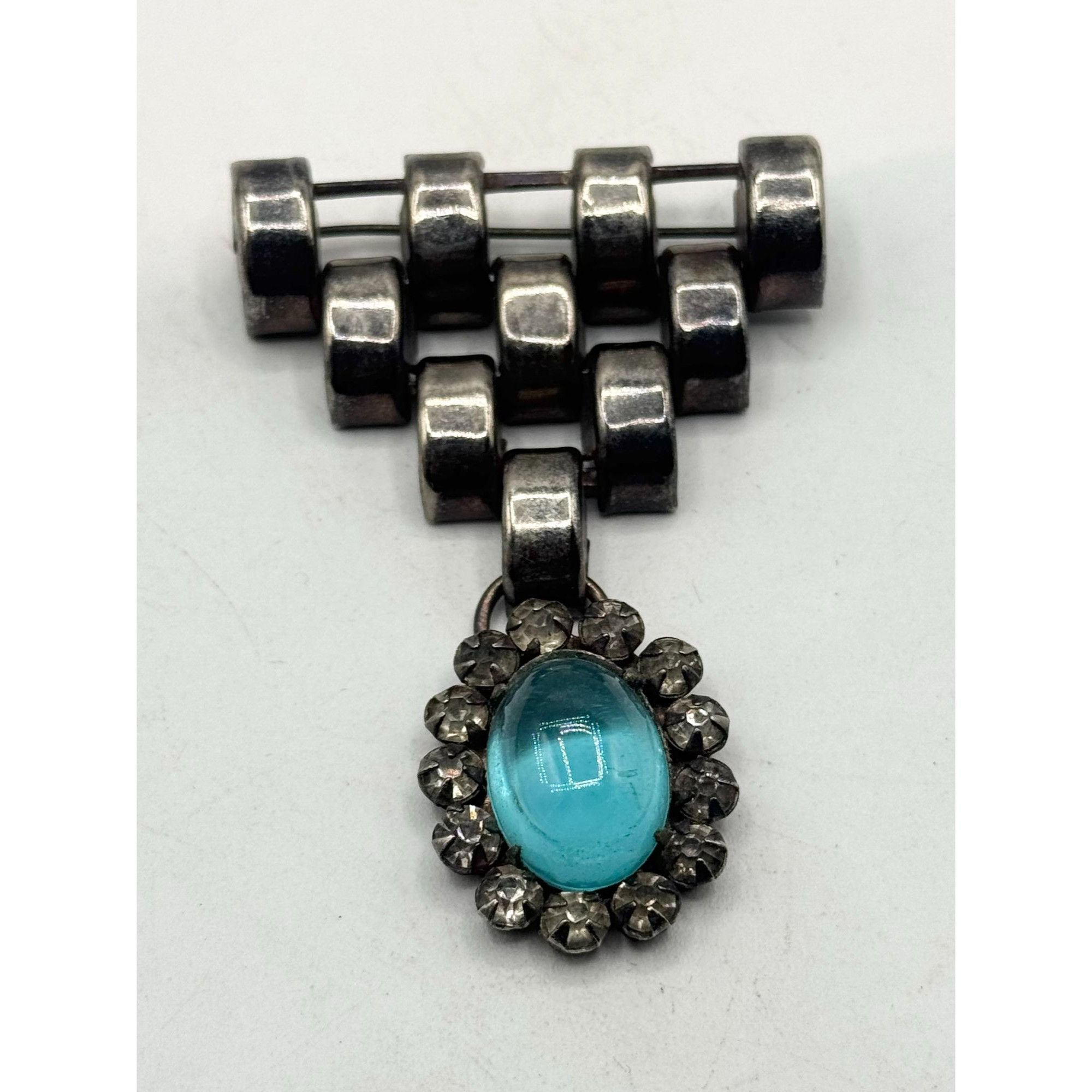 Vintage Vintage blue glass rhinestone dangle brooch pin Size ONE SIZE - 2 Thumbnail