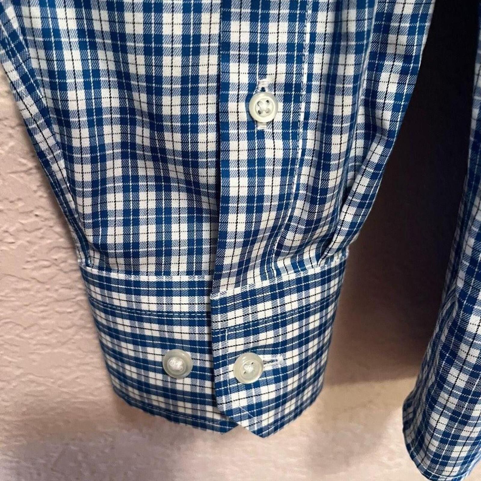 Banana Republic Banana Republic Slim Fit Blue Checkered Dress Shirt Size 38R - 4 Thumbnail