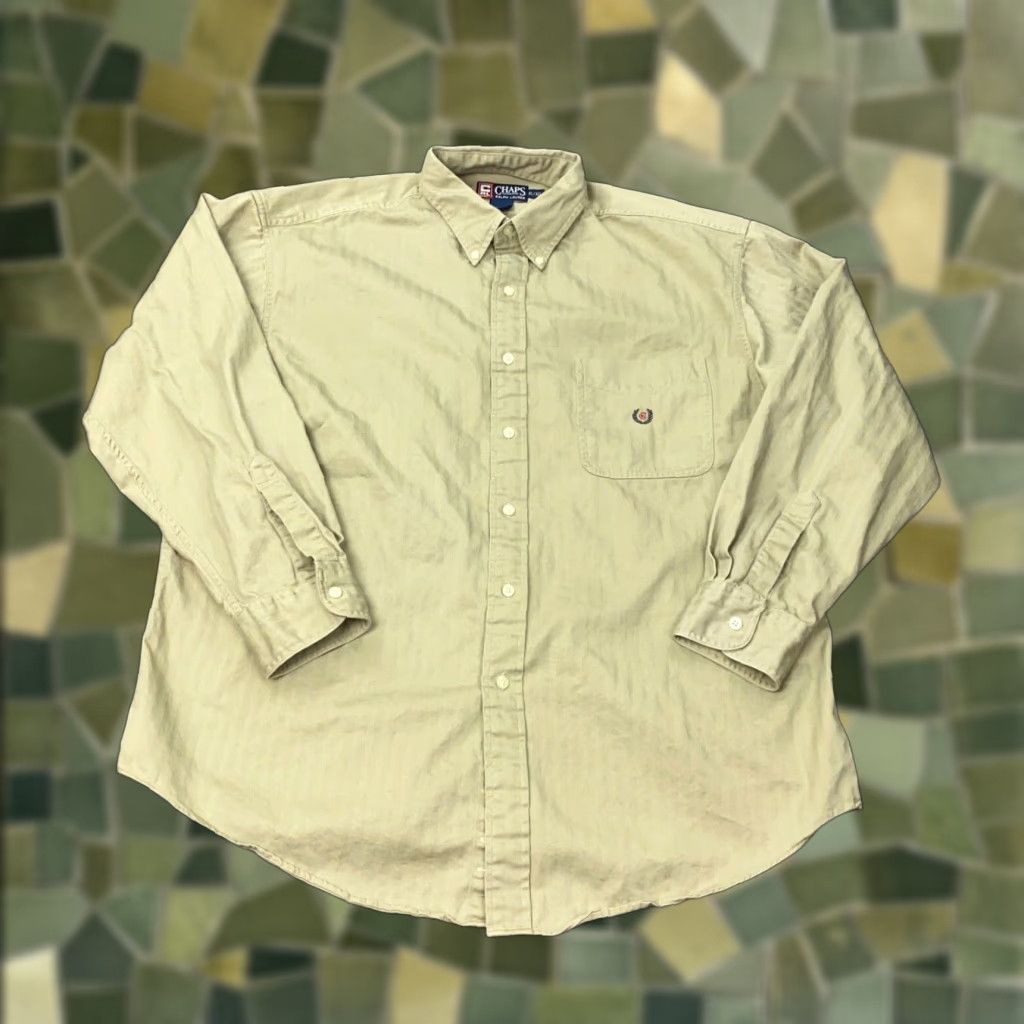Ralph Lauren VINTAGE Chaps Ralph Lauren Button-Up Shirt Mens XL Beige Herringbone Long Sleeve Casual Workwear Size US XL / EU 56 / 4 - 1 Thumbnail