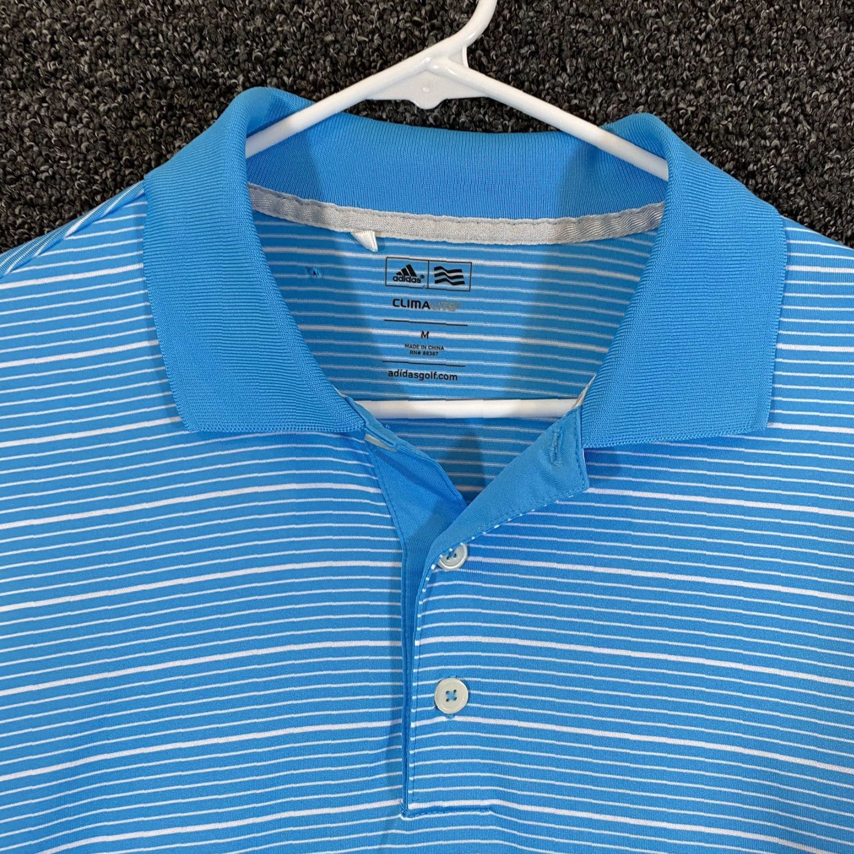 Adidas ADIDAS Polo Shirt Mens Regular Medium Blue White Striped Golf Climalite S/S Polo Shirt Mens Size US M / EU 48-50 / 2 - 2 Thumbnail