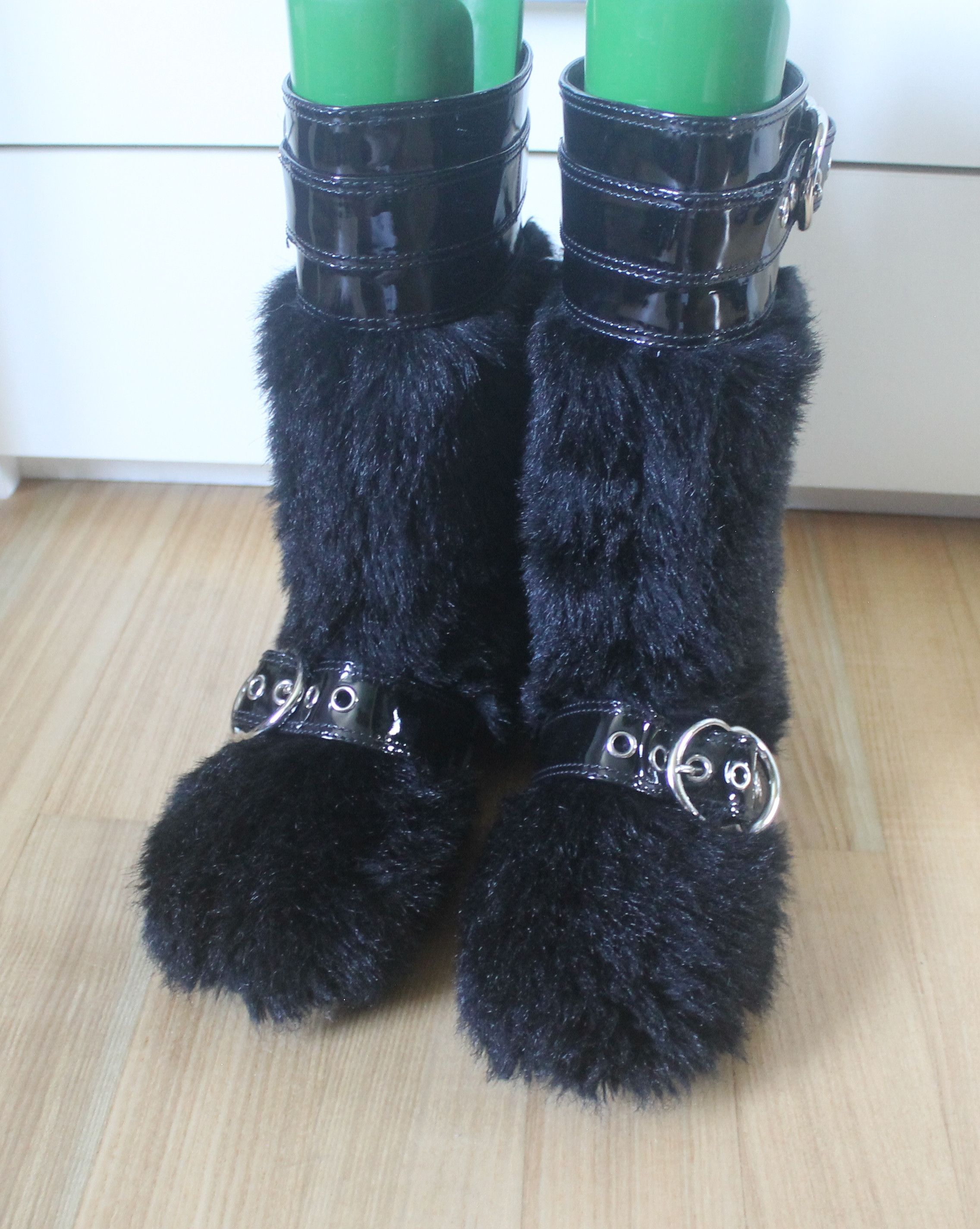 Miu Miu MIU MIU black faux fur boots with patent leather Size US 10.5 / IT 40.5 - 3 Thumbnail